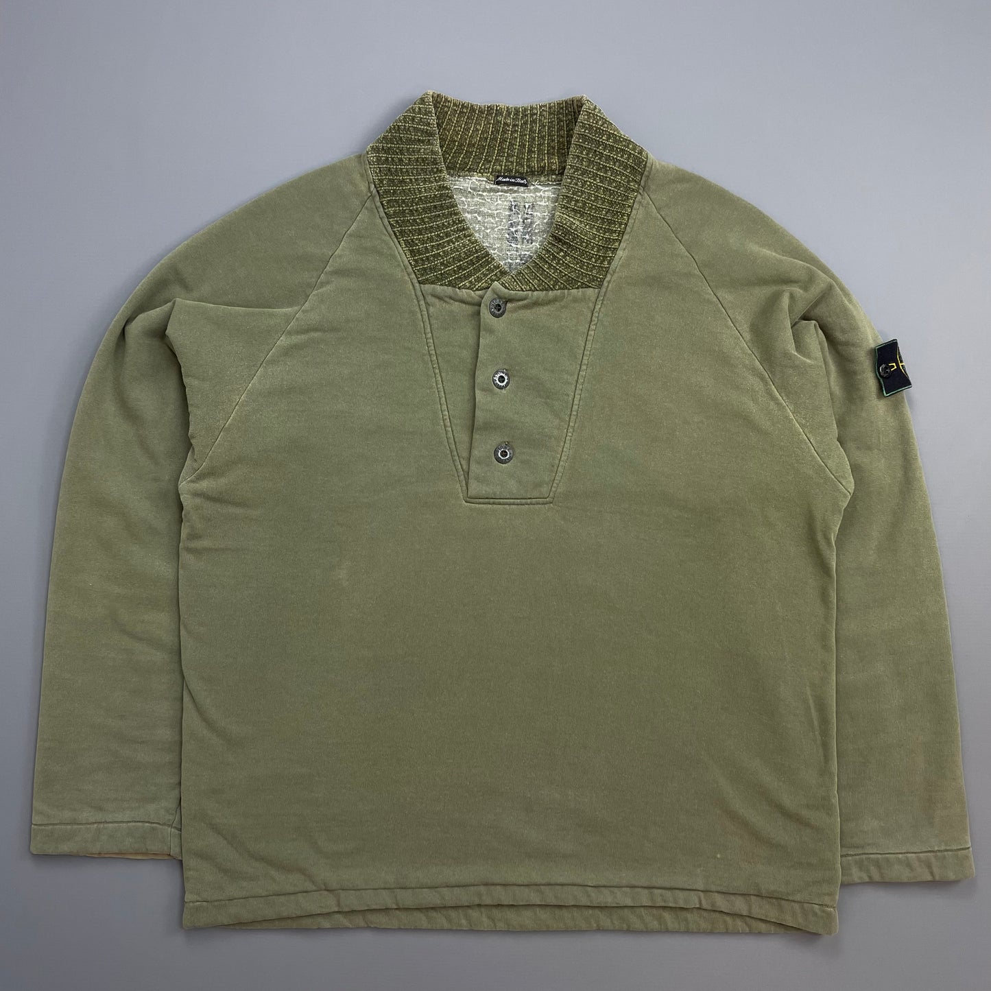 Stone Island Green AW95 Chenille Button-Up Collar Jumper