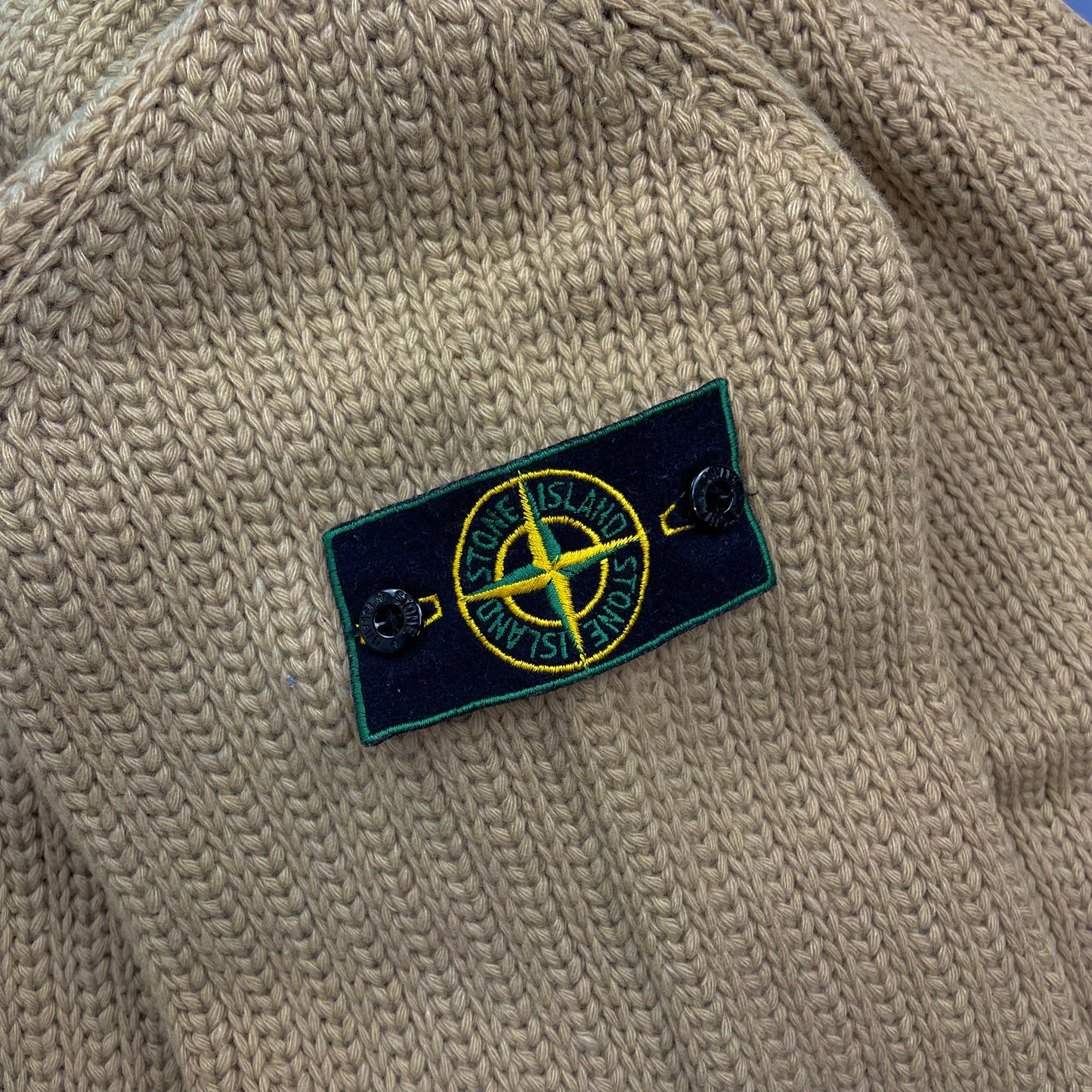 Stone Island Beige AW97 Chunky Wool Knit Green Edge Badge Crewneck Jumper