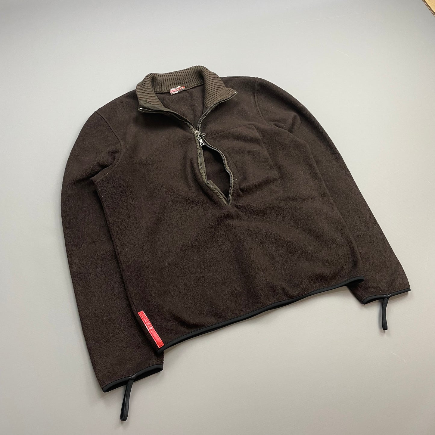 Prada Sport Brown 00s Nylon Elbow Dual-Zip Lightweight Fleece Jumper