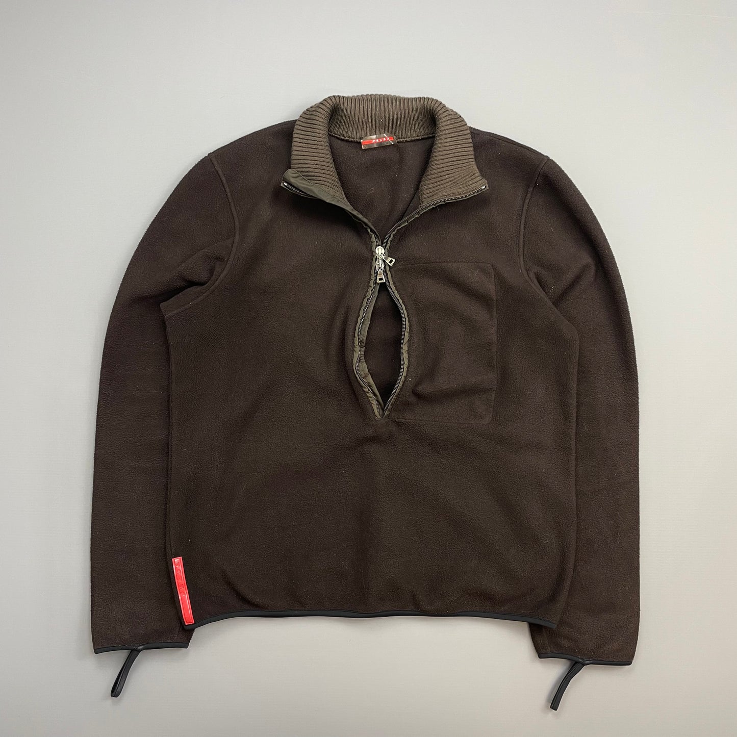 Prada Sport Brown 00s Nylon Elbow Dual-Zip Lightweight Fleece Jumper