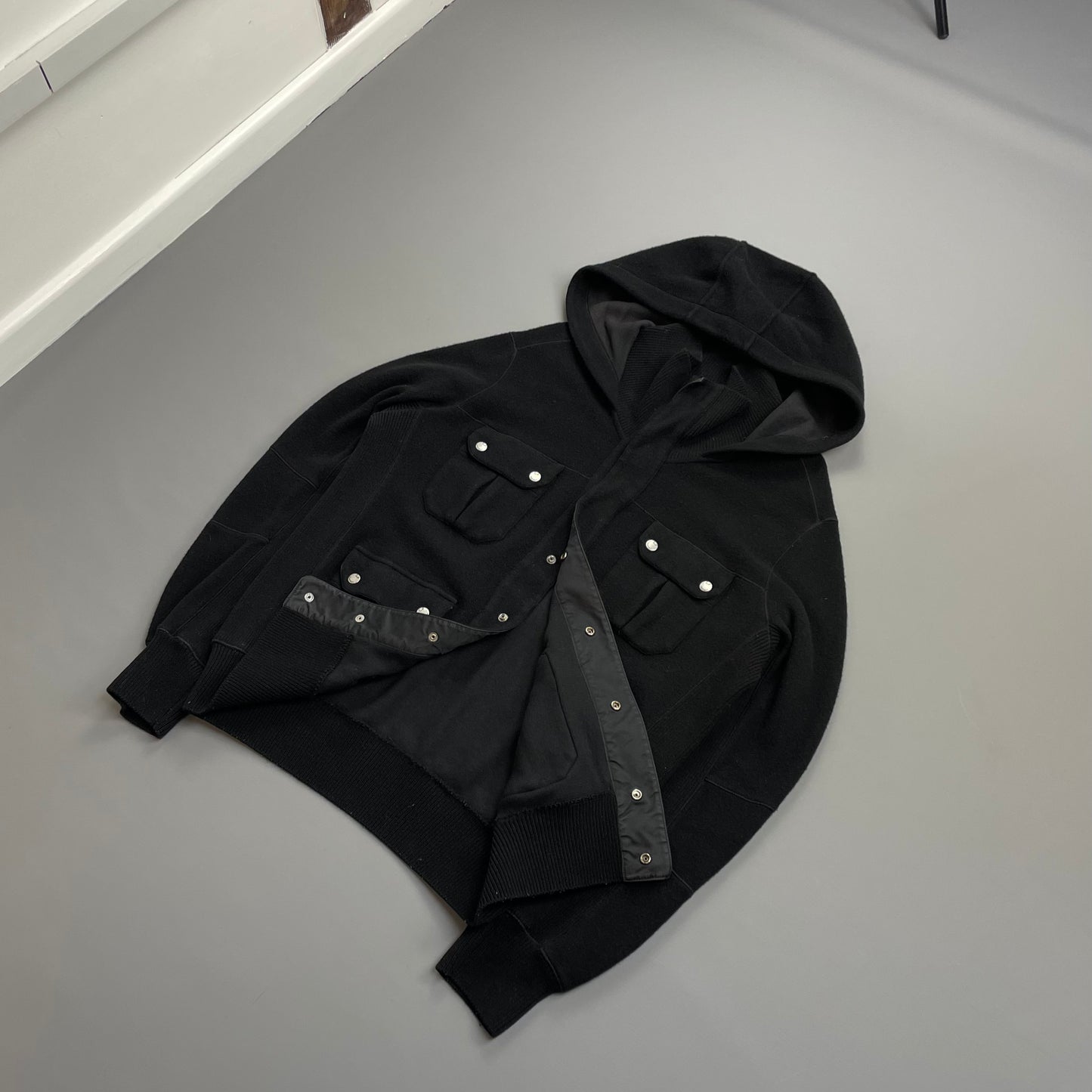 C.P. Company Black AW08 Wool Blend Multi-Pocket Hooded Jacket