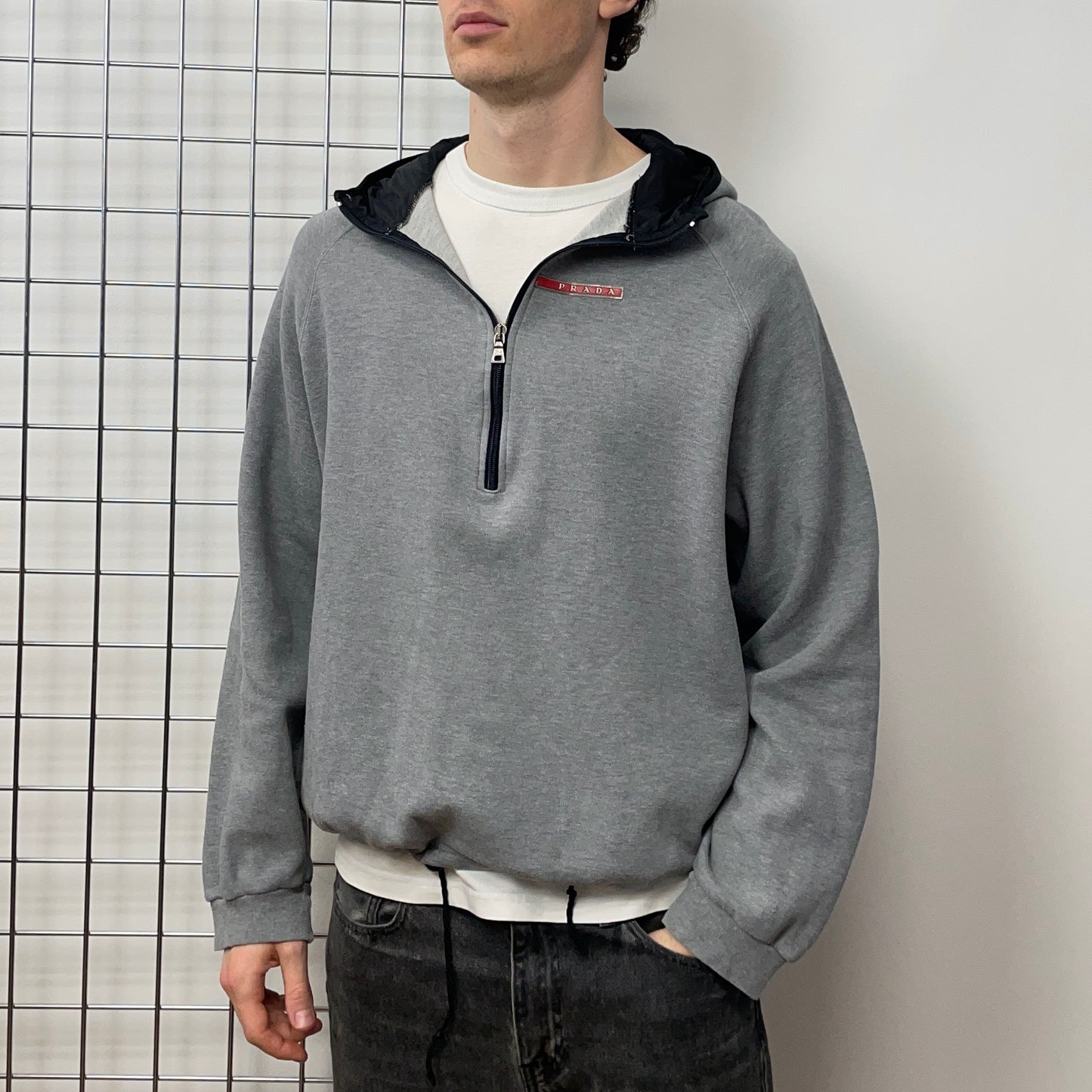 Prada Sport Sailing Team Grey Half-Zip Pullover Smock Hoodie