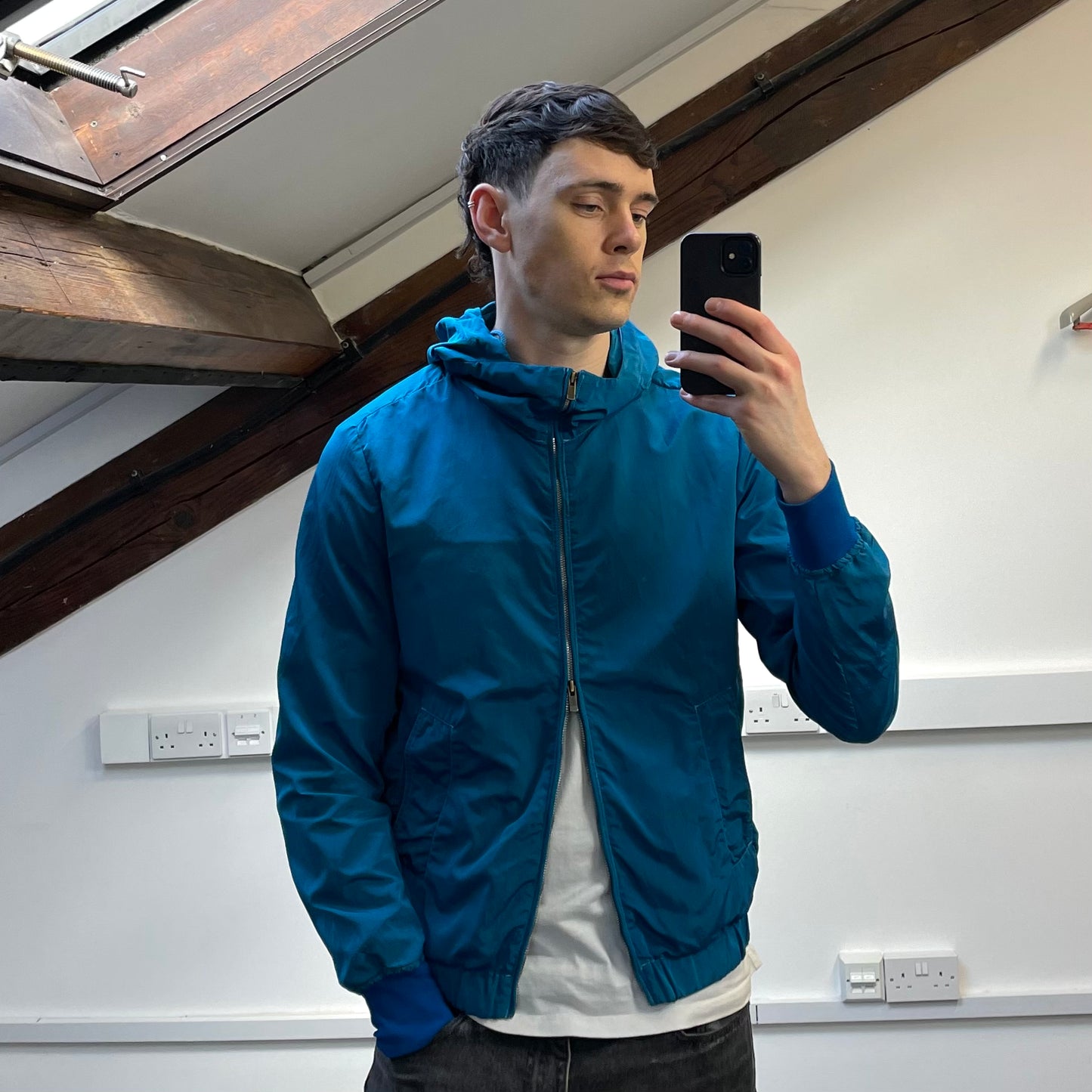 C.P. Company Blue SS10 Nylon Canvas Hooded Shimmer Windbreaker Jacket