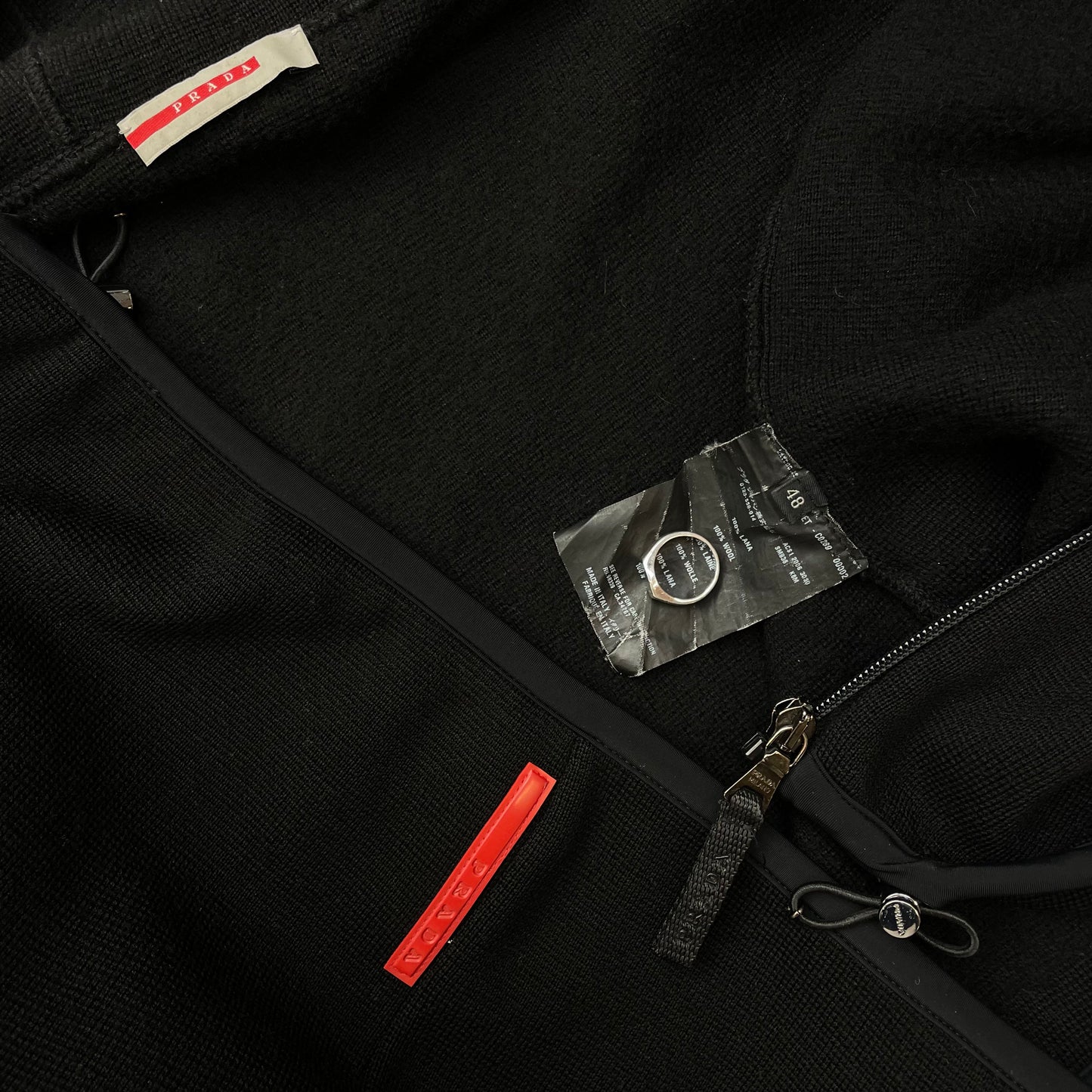 Prada Sport Black Wool Knit 2008 Hoodie Jacket