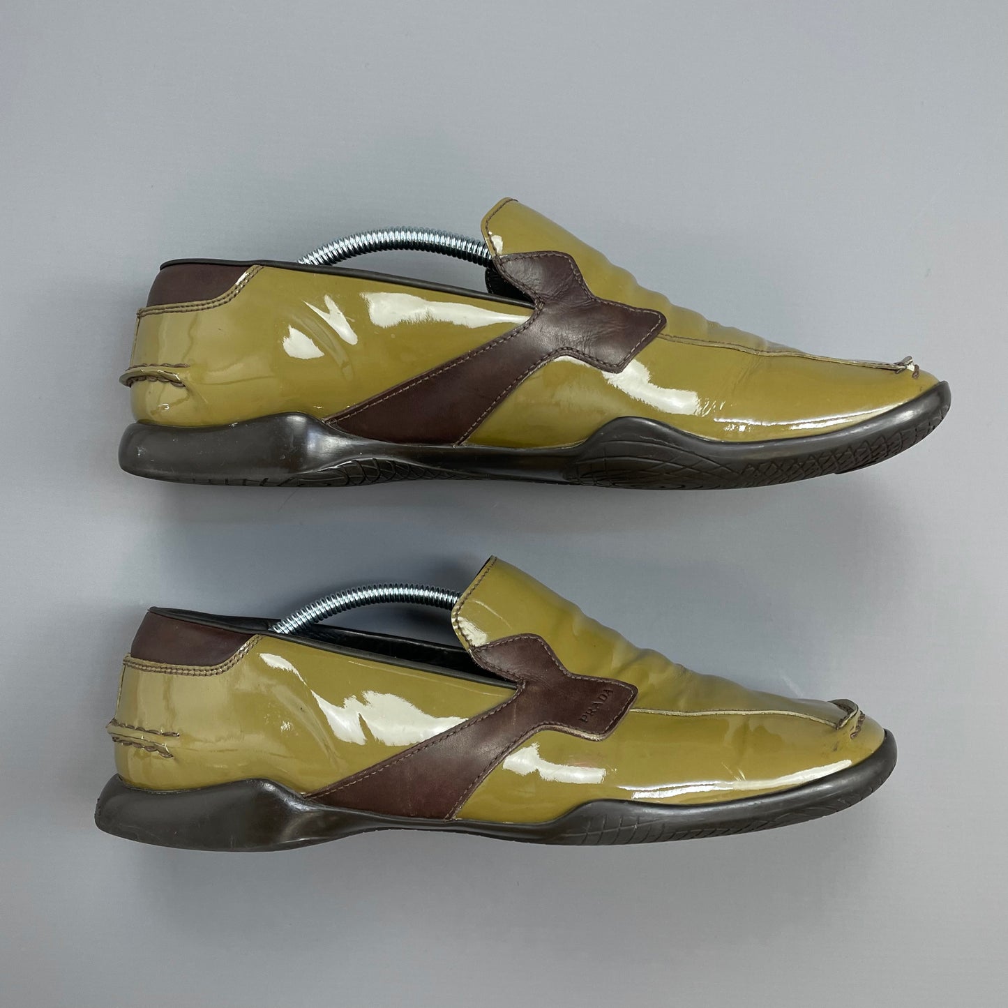 Prada Mainline Brown SS00 Patent Leather Loafer Shoes