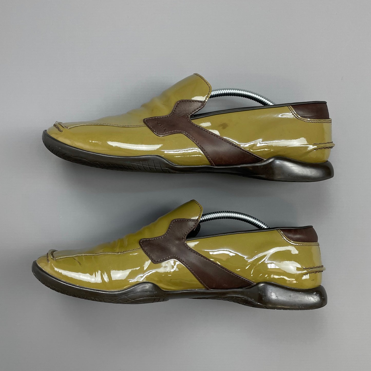 Prada Mainline Brown SS00 Patent Leather Loafer Shoes