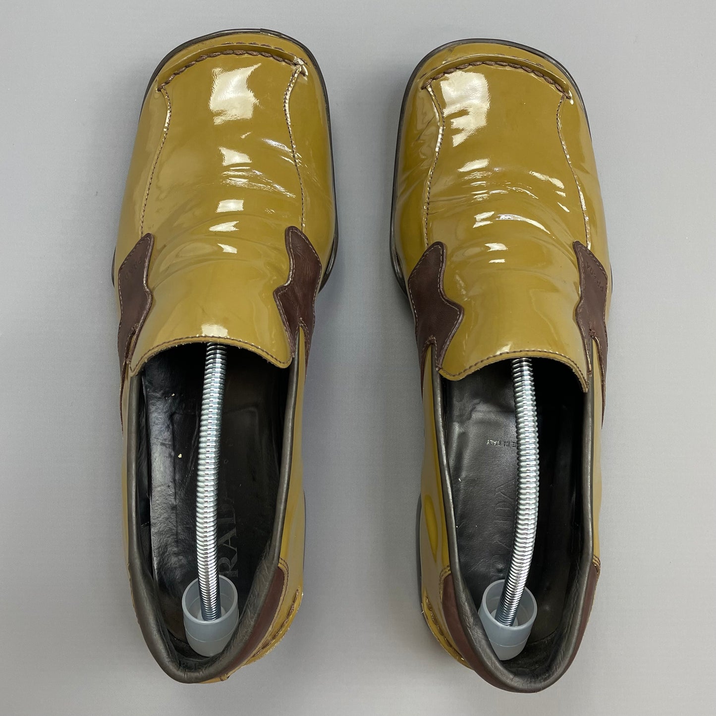 Prada Mainline Brown SS00 Patent Leather Loafer Shoes