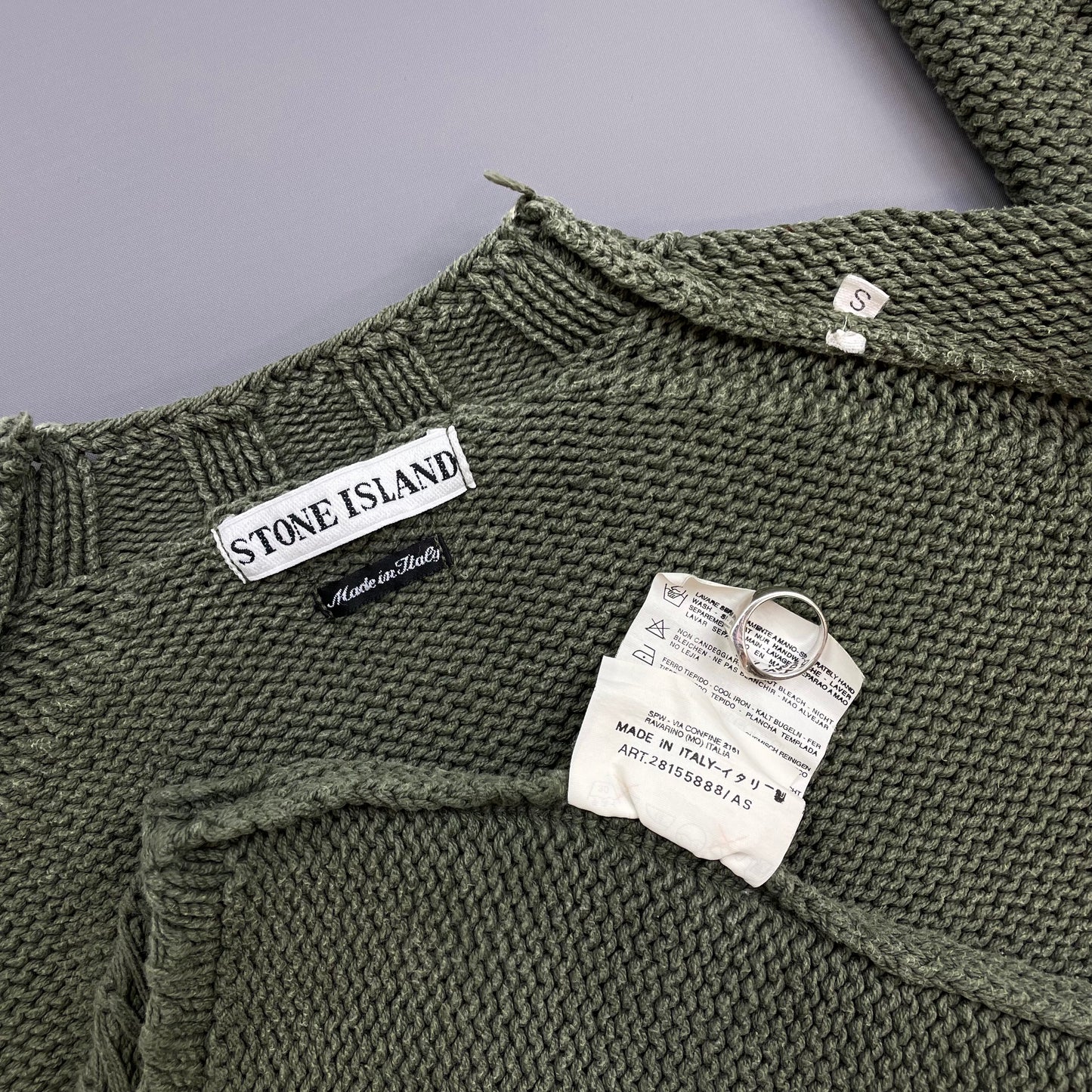 Stone Island Green SS98 Heavyweight Knit Green Edge Badge Crewneck Jumper
