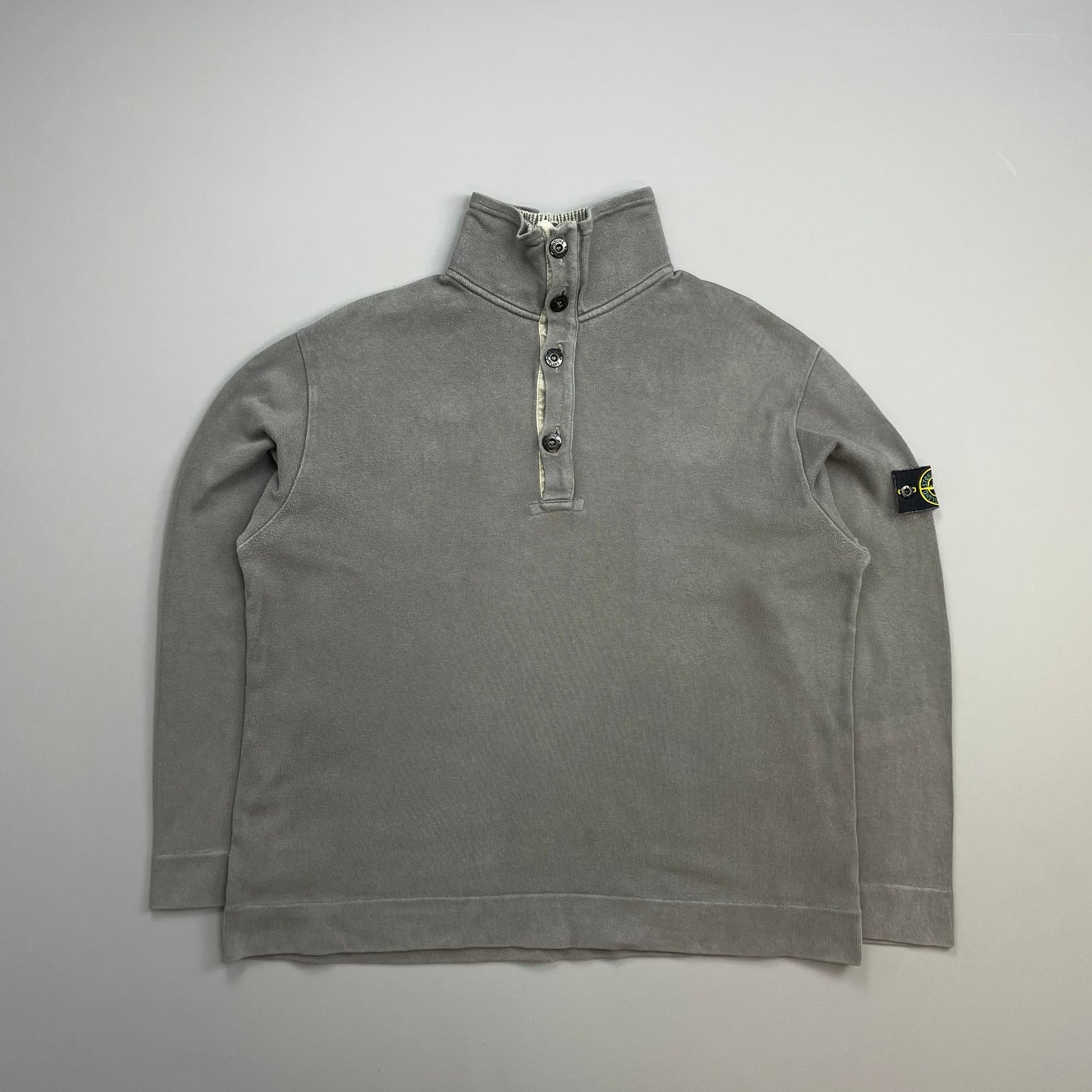 Stone Island Grey AW00 Dual Knit Collar Button-Up Jumper