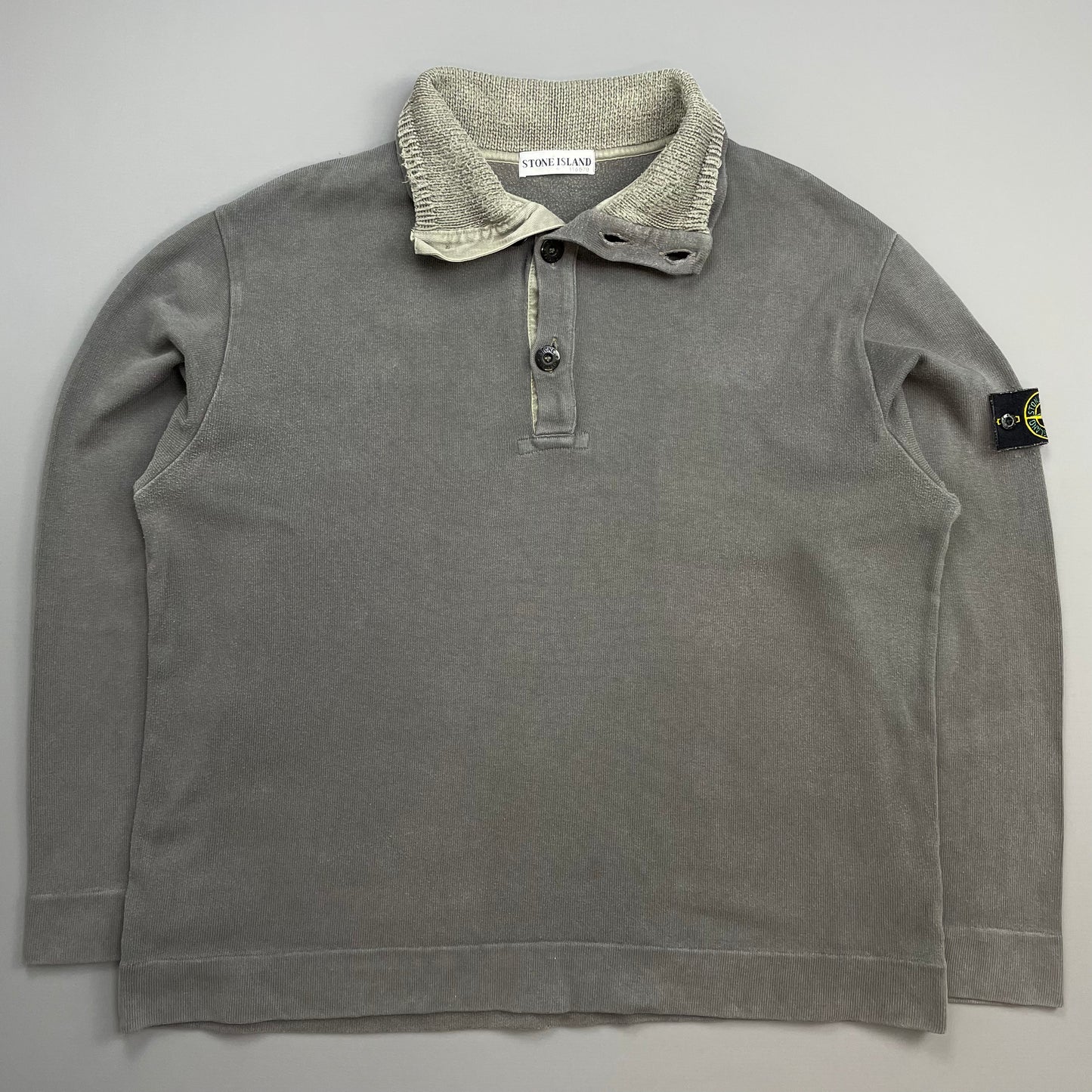 Stone Island Grey AW00 Dual Knit Collar Button-Up Jumper