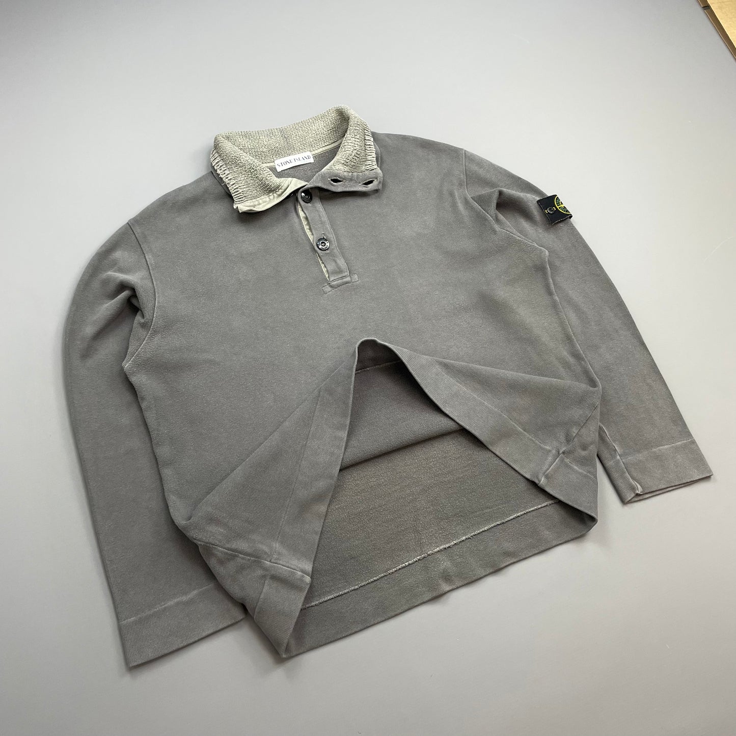Stone Island Grey AW00 Dual Knit Collar Button-Up Jumper