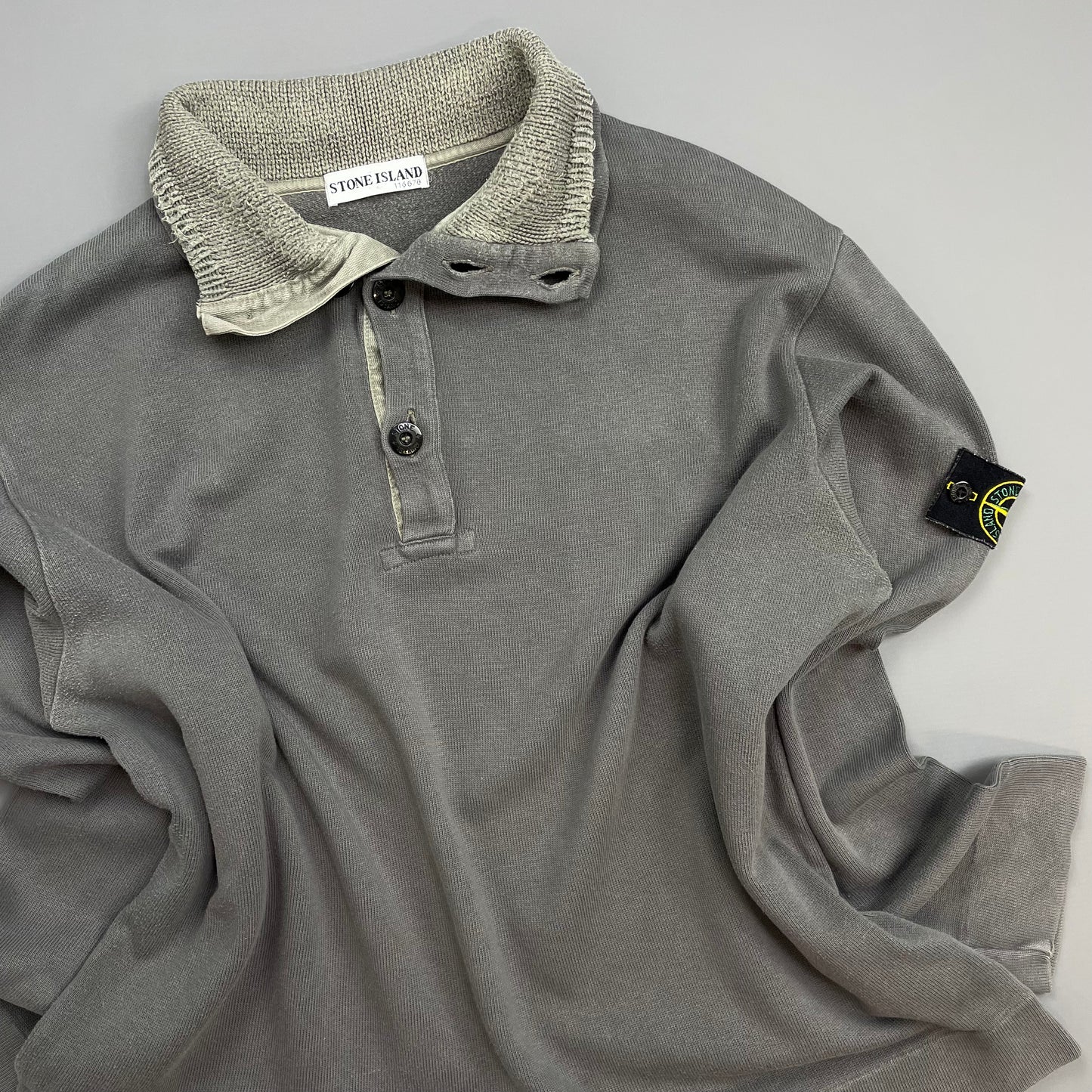 Stone Island Grey AW00 Dual Knit Collar Button-Up Jumper