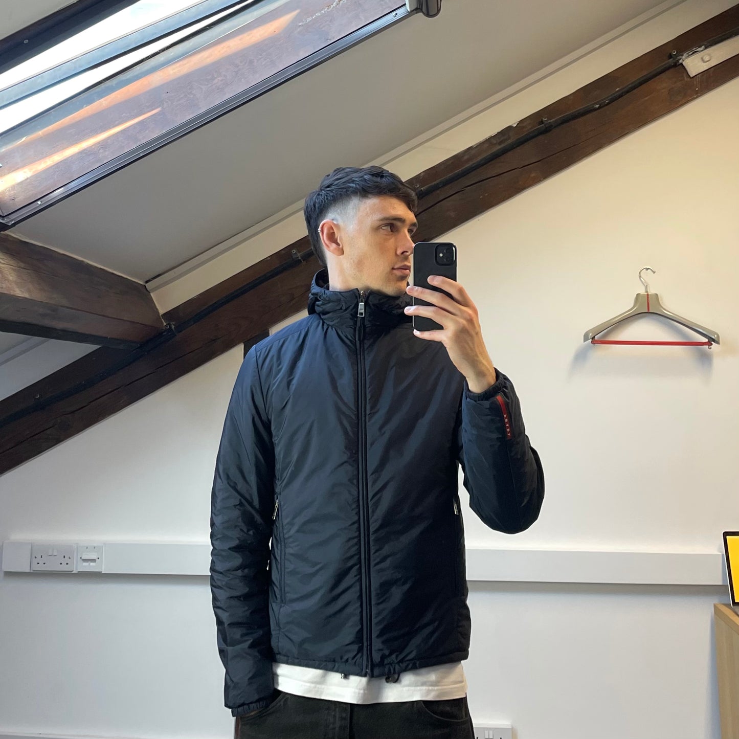 Prada Sport 2014 Burgundy/Navy Nylon Reversible Padded Hooded Jacket
