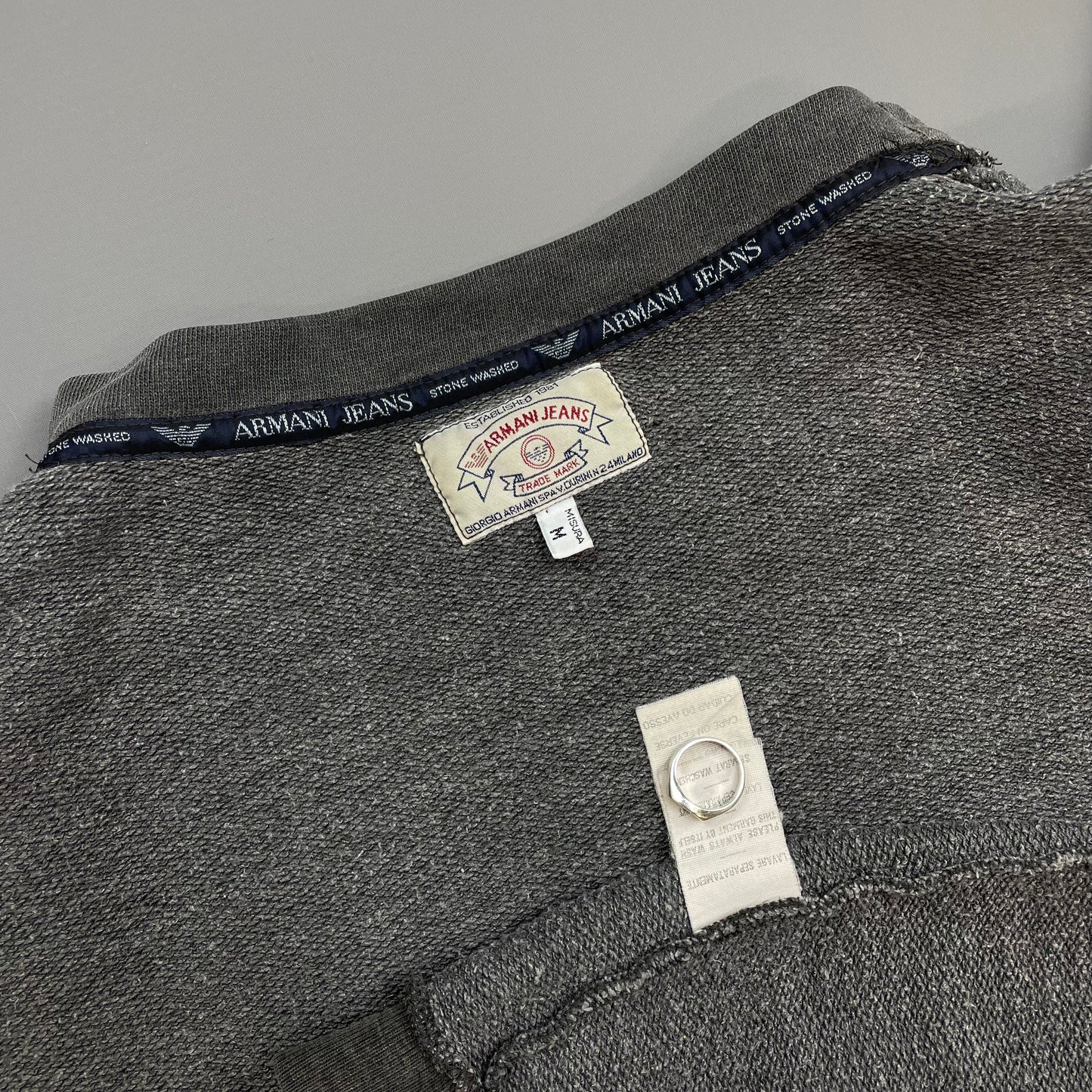 Armani Jeans Grey 1990s 'Blue Power' Cotton Wide-Neck Sweatshirt
