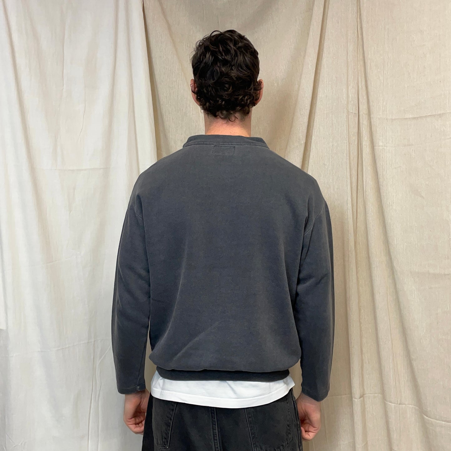 Armani Jeans Grey 1990s 'Blue Power' Cotton Wide-Neck Sweatshirt