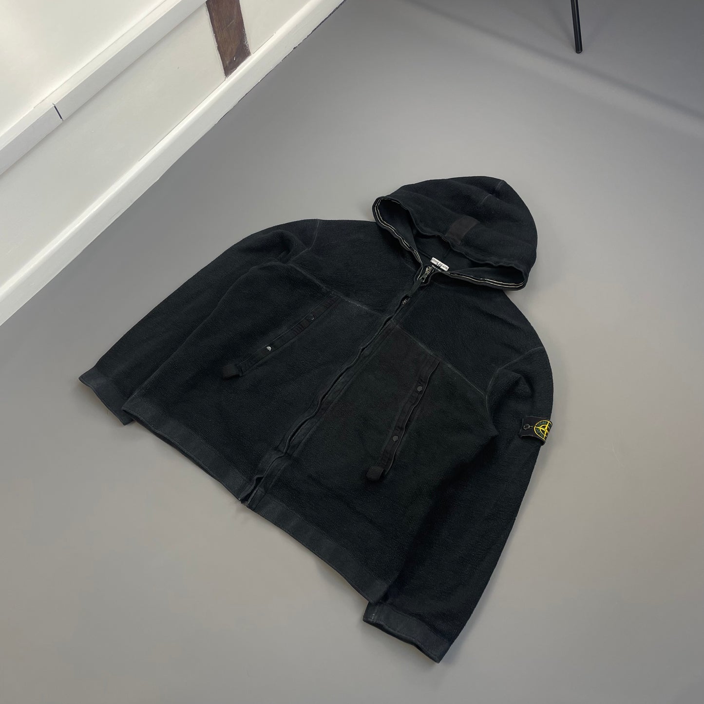 Stone Island Black AW03 Zip-Through Fleece Hooded Jacket