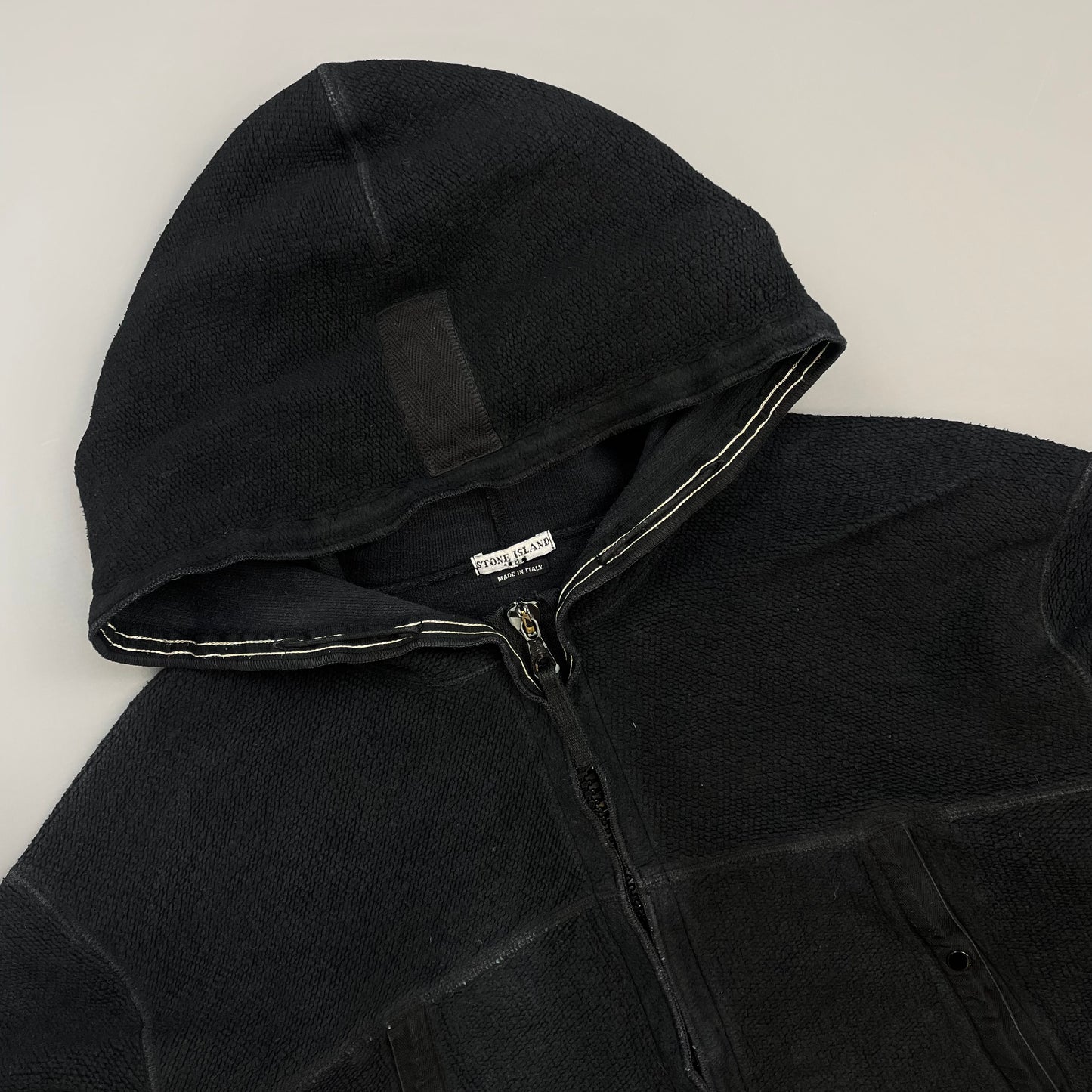 Stone Island Black AW03 Zip-Through Fleece Hooded Jacket