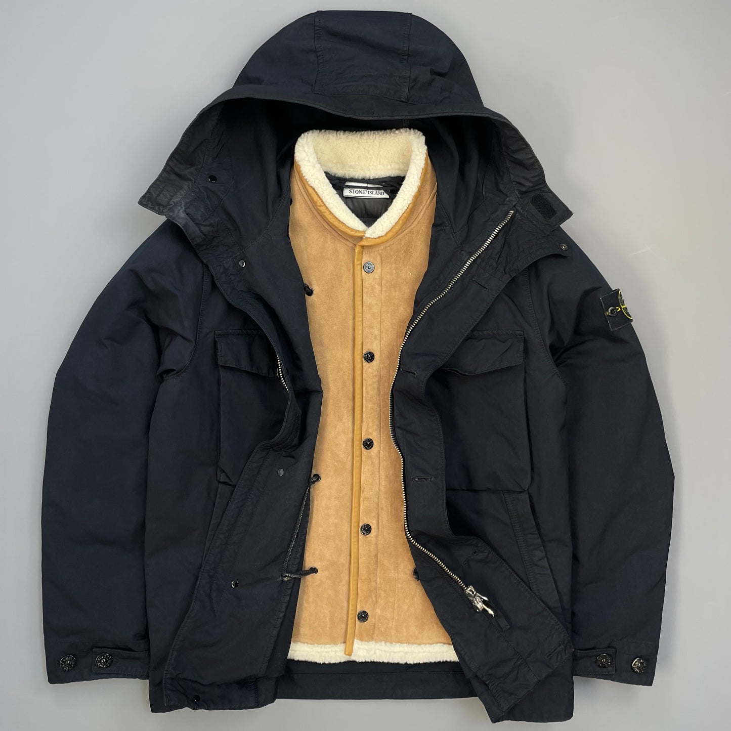 Stone Island Navy AW19 Sheepskin Liner David-TC Down Parka Jacket