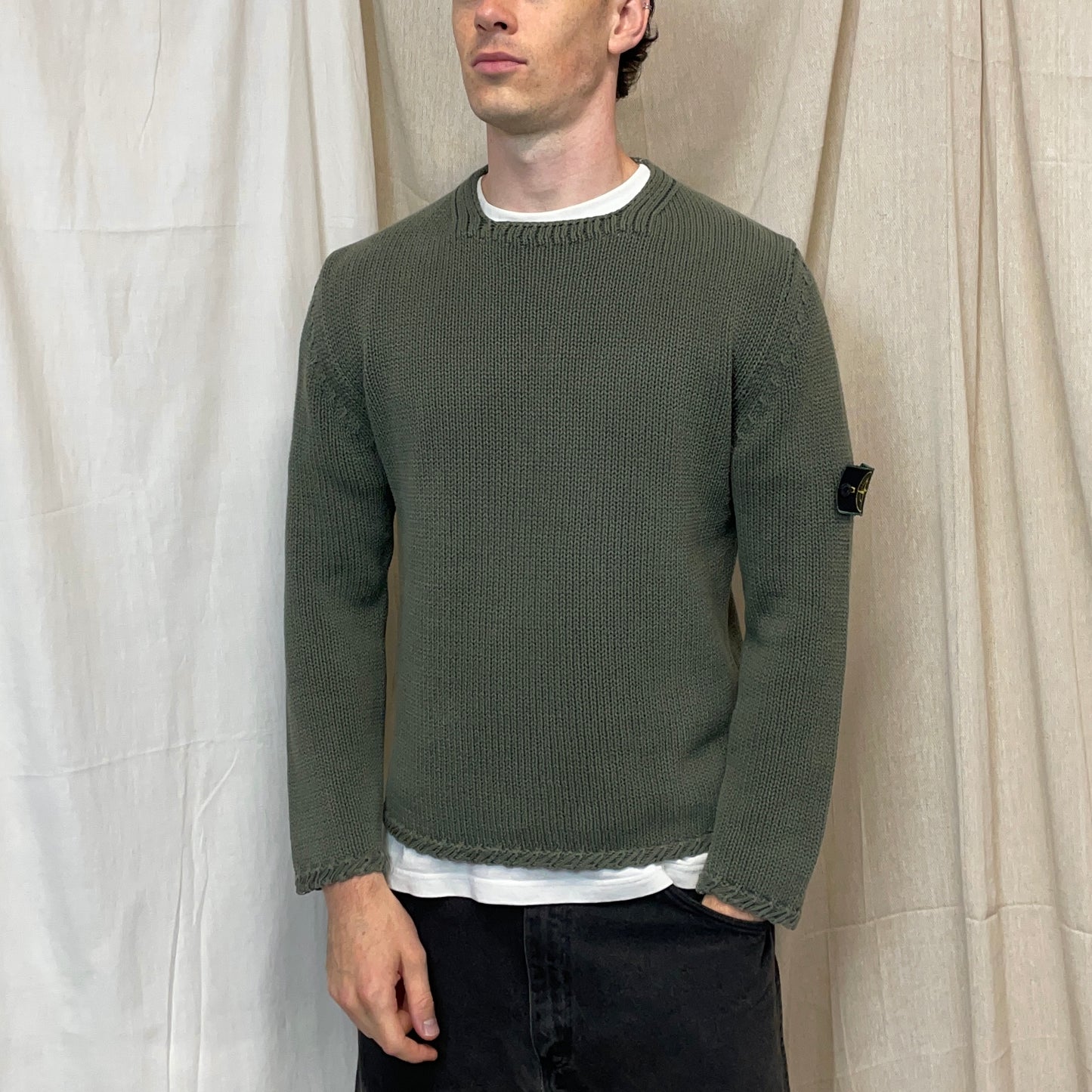 Stone Island Green SS98 Heavyweight Knit Green Edge Badge Crewneck Jumper