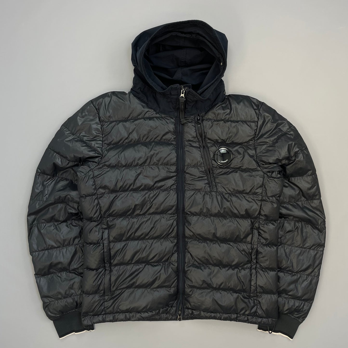 C.P. Company Black AW14 DD Shell Contrast Hood Lightweight Nylon Down Puffer Jacket