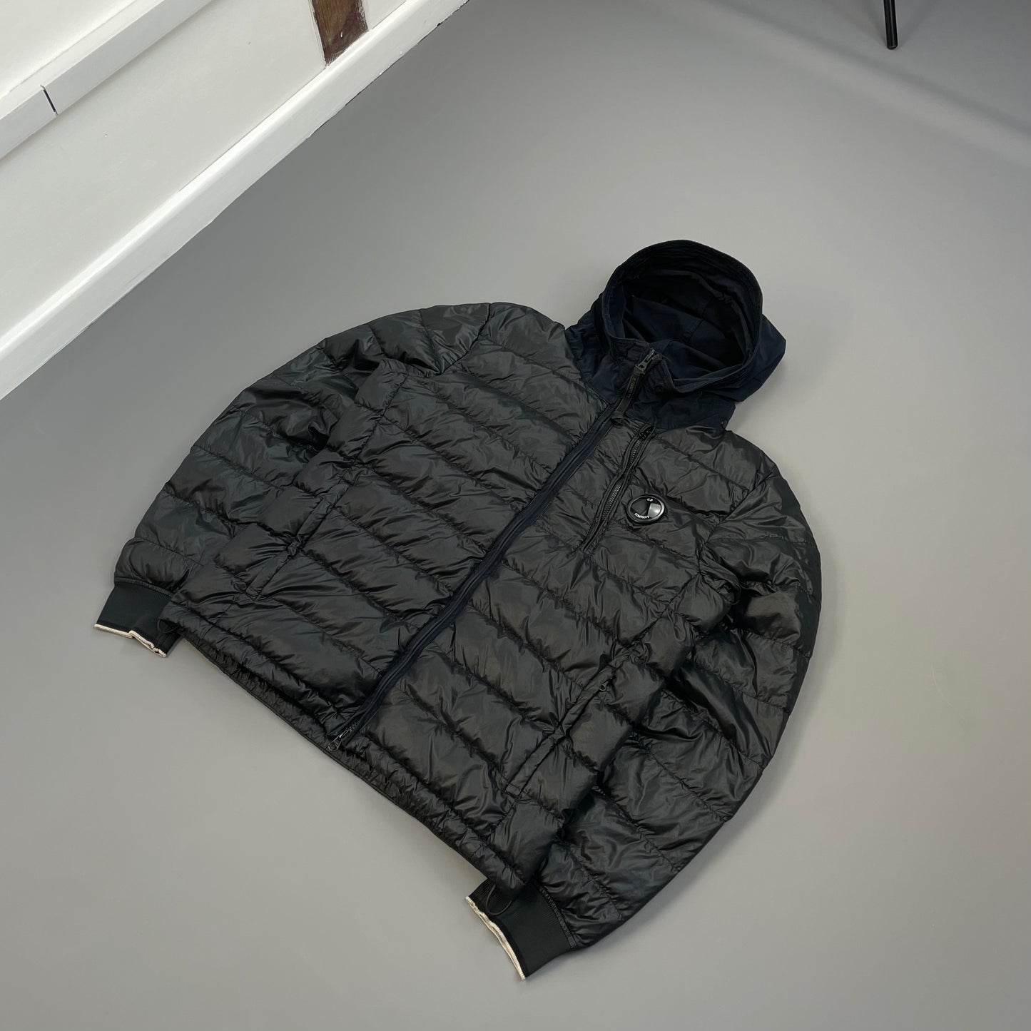 C.P. Company Black AW14 DD Shell Contrast Hood Lightweight Nylon Down Puffer Jacket
