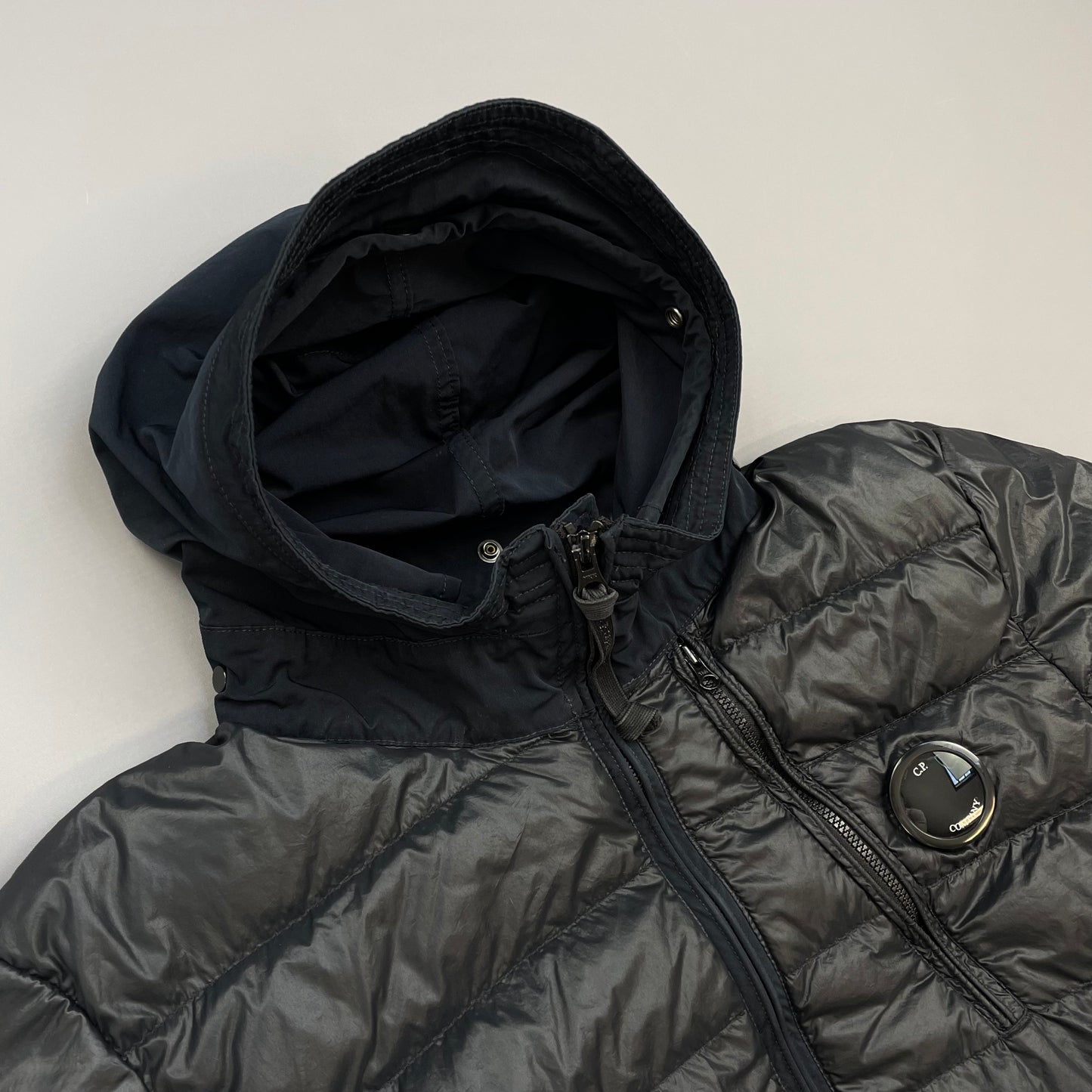 C.P. Company Black AW14 DD Shell Contrast Hood Lightweight Nylon Down Puffer Jacket