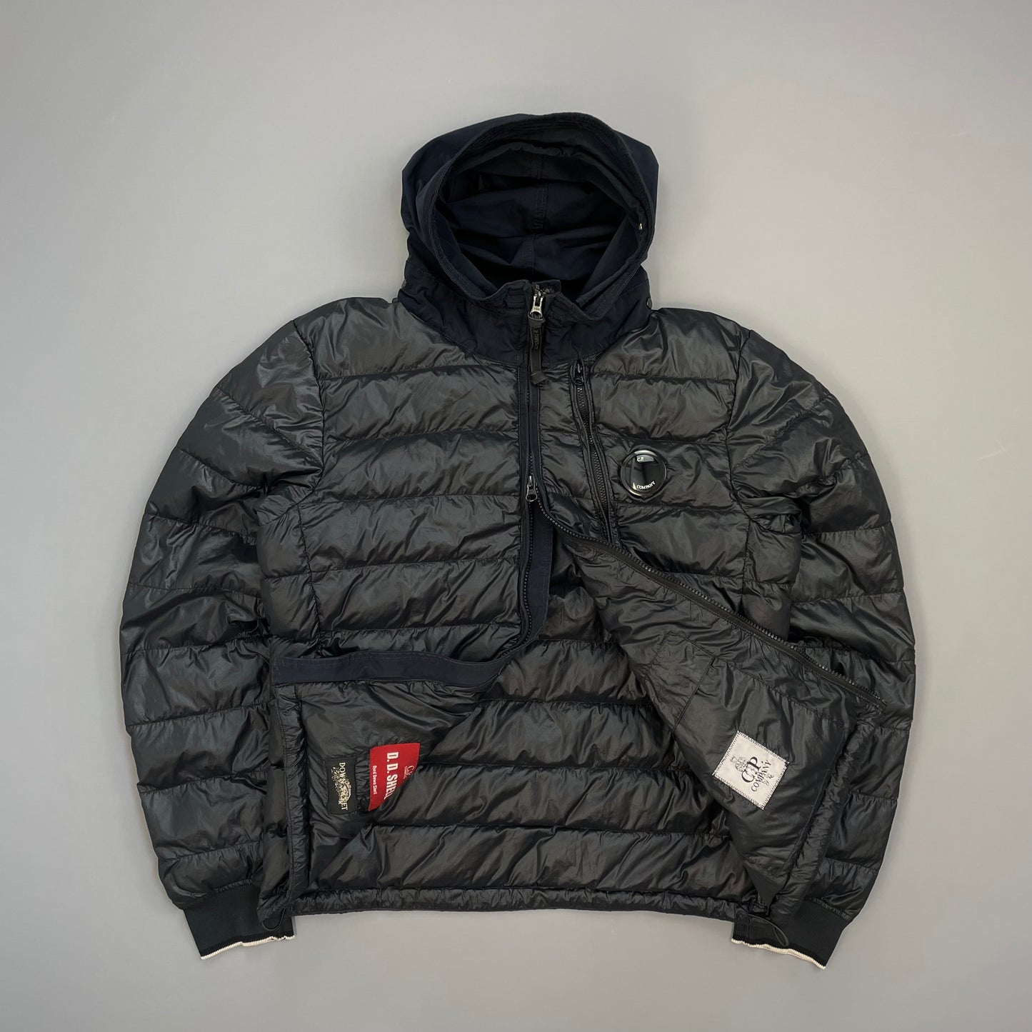 C.P. Company Black AW14 DD Shell Contrast Hood Lightweight Nylon Down Puffer Jacket