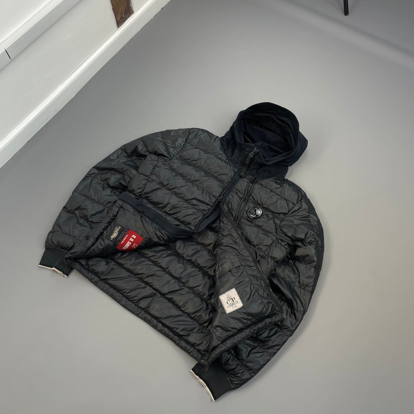 C.P. Company Black AW14 DD Shell Contrast Hood Lightweight Nylon Down Puffer Jacket