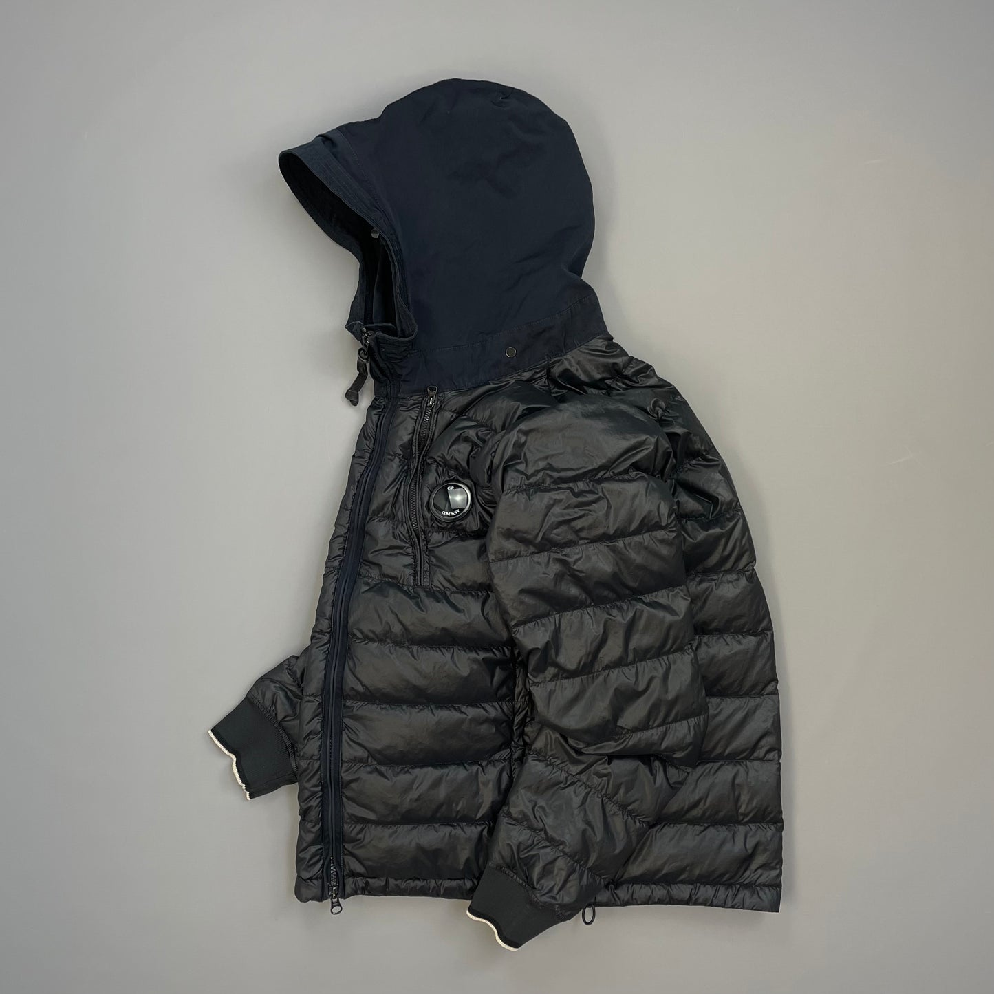 C.P. Company Black AW14 DD Shell Contrast Hood Lightweight Nylon Down Puffer Jacket