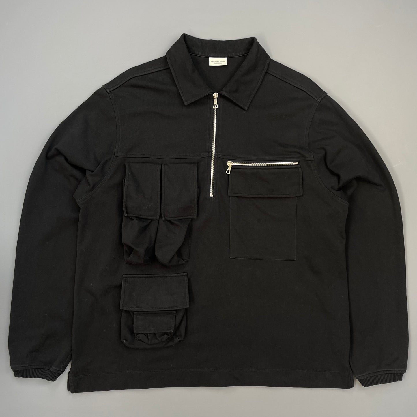 Dries Van Noten Black Multi-Pocket Half-Zip Smock Jacket