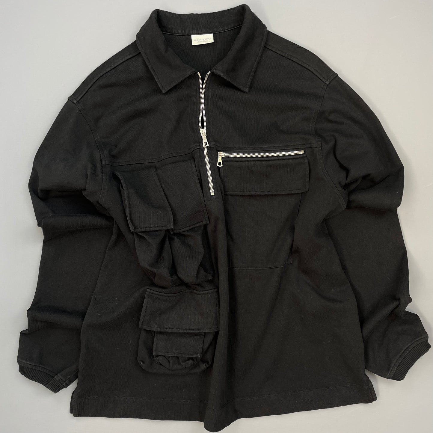 Dries Van Noten Black Multi-Pocket Half-Zip Smock Jacket
