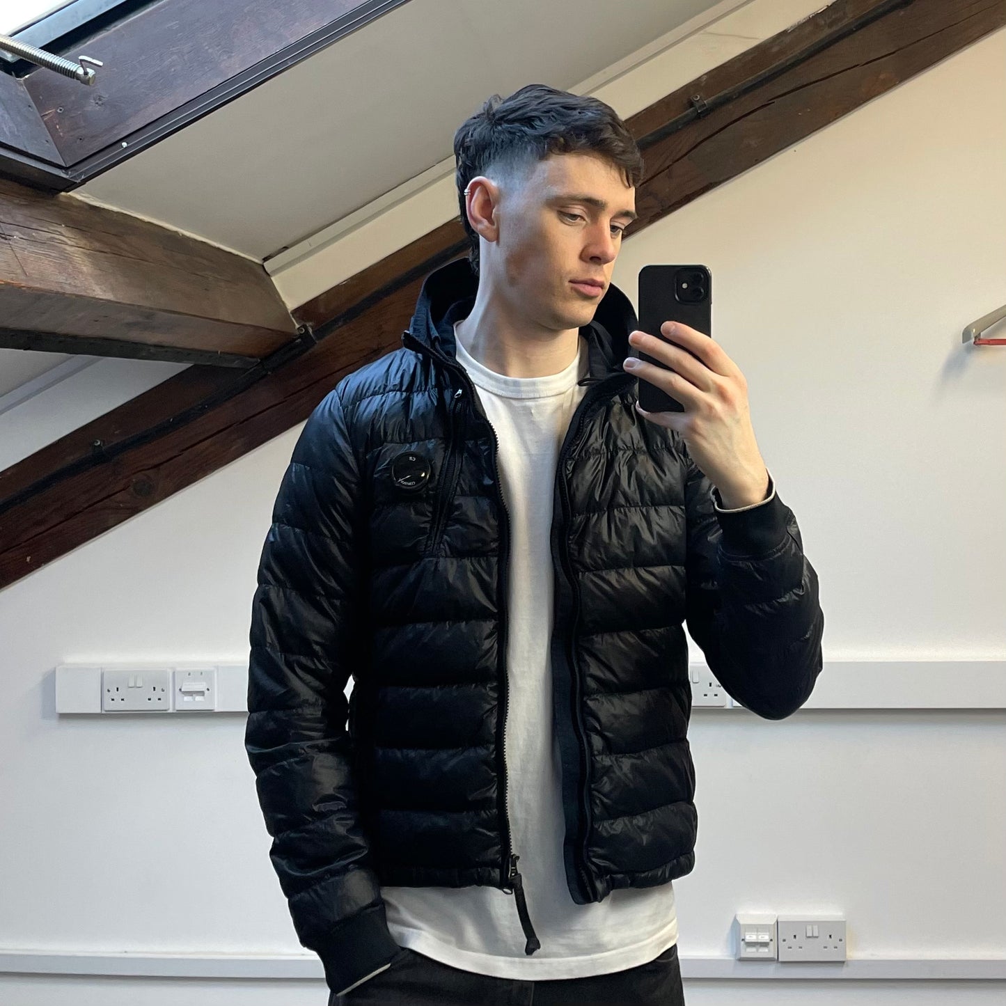 C.P. Company Black AW14 DD Shell Contrast Hood Lightweight Nylon Down Puffer Jacket