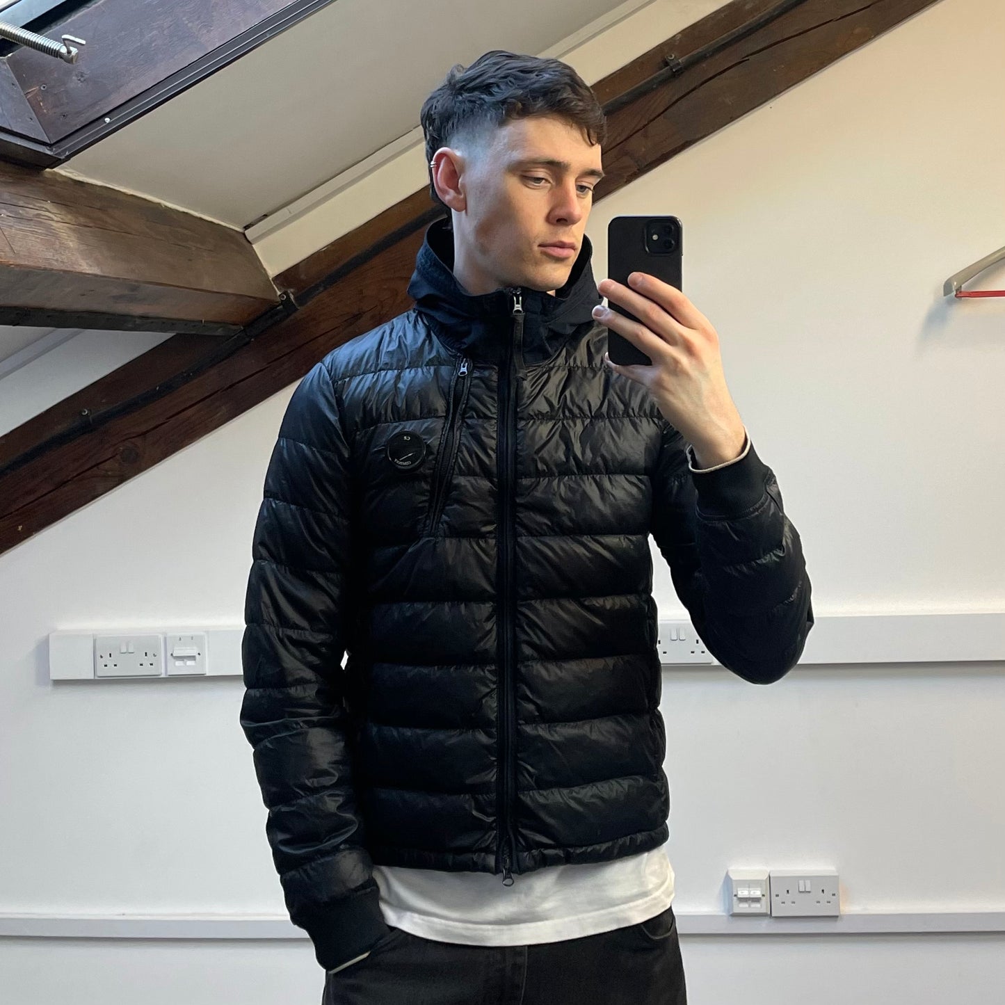 C.P. Company Black AW14 DD Shell Contrast Hood Lightweight Nylon Down Puffer Jacket