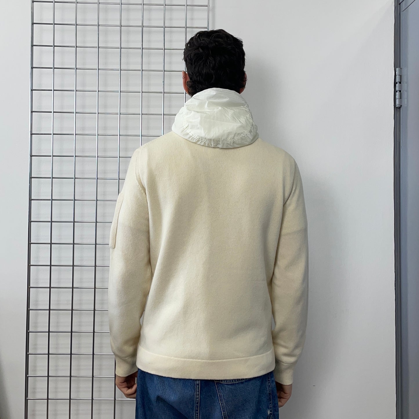 C.P. Company Cream Hybrid Zip-Through Knit Jacket