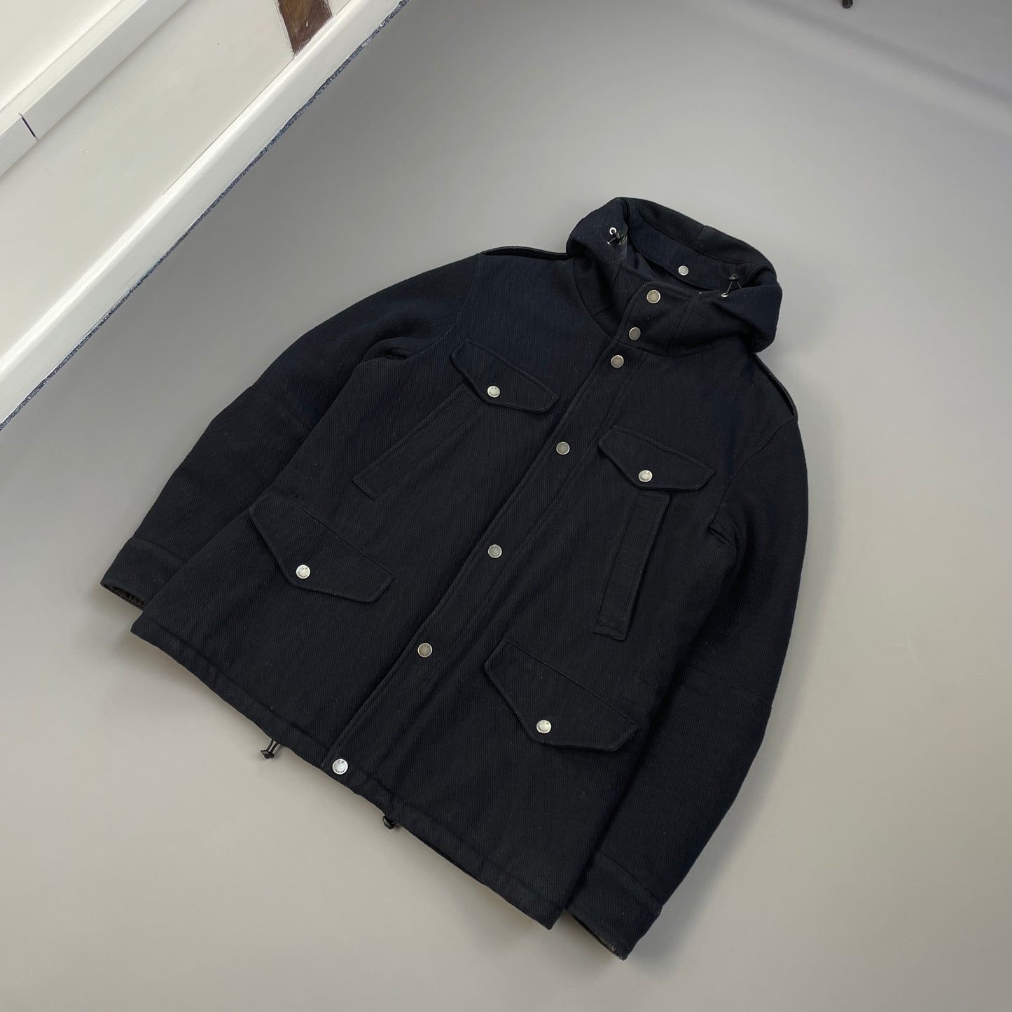 C.P. Company Navy Wool Padded Multi-Pocket Hooded Parka Jacket