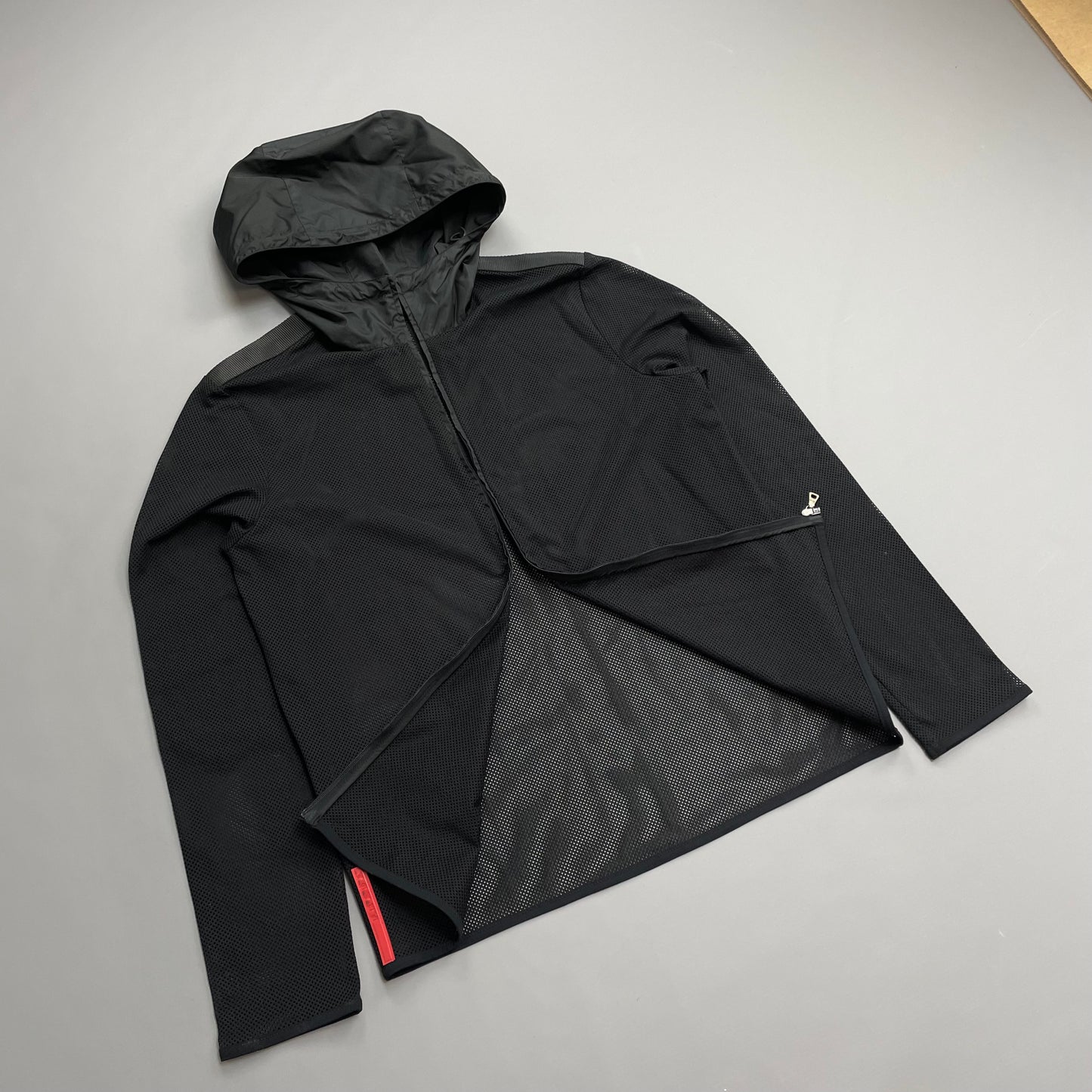Prada Sport Black SS00 Nylon Hooded Mesh Zip-Through Jacket