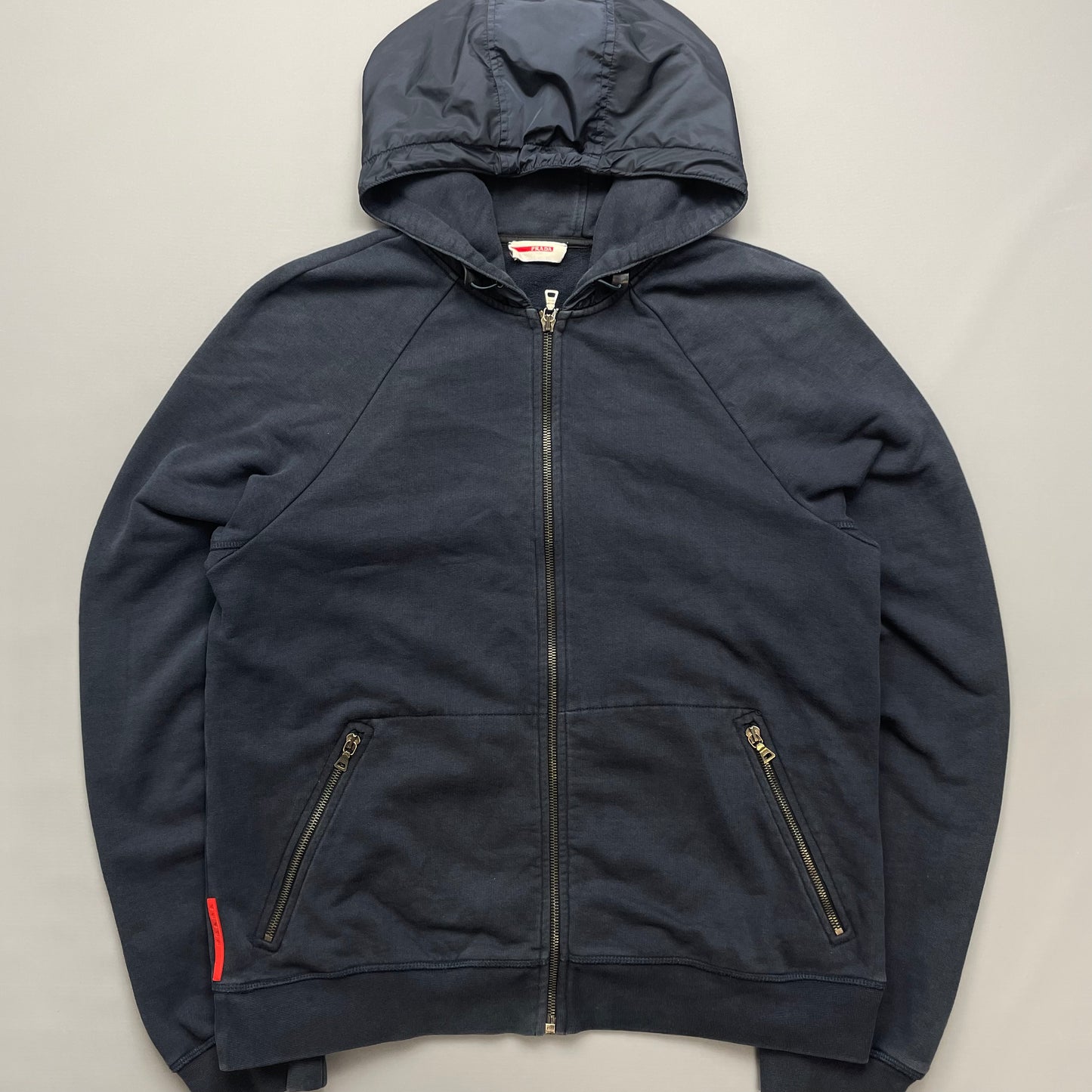 Prada Sport 2012 Red Tab Nylon Hood Zip-Through Hoodie