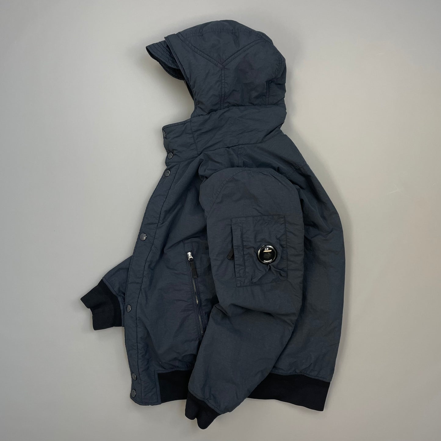 C.P. Company Navy & Black Two-Tone Flatt Nylon Padded Utility Hood Bomber Jacket