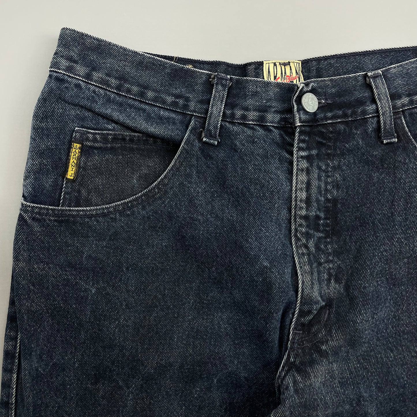 Armani Jeans Dark Blue 1990s Silver Logo Barrel Leg Denim Jeans