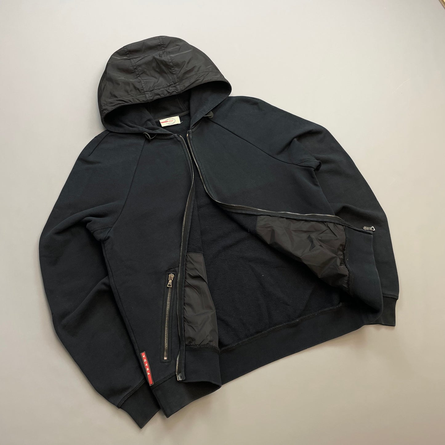 Prada Sport Black 2013 Nylon Hood Zip-Through Hoodie