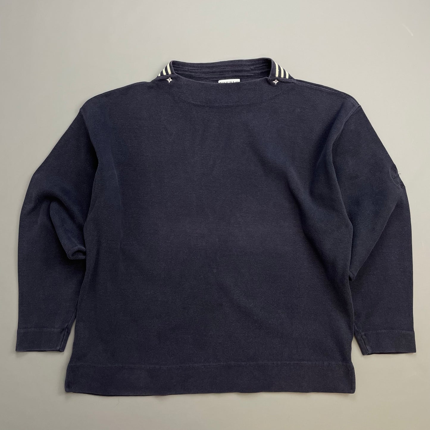 Stone Island Navy 80s Stripe & Compass Detailed Collar Jumper