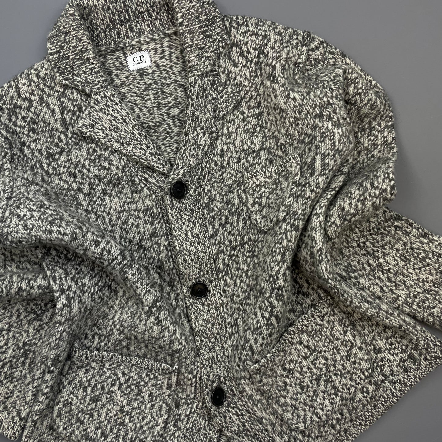 C.P. Company Grey Speckled Wool Knit Cardigan Jacket