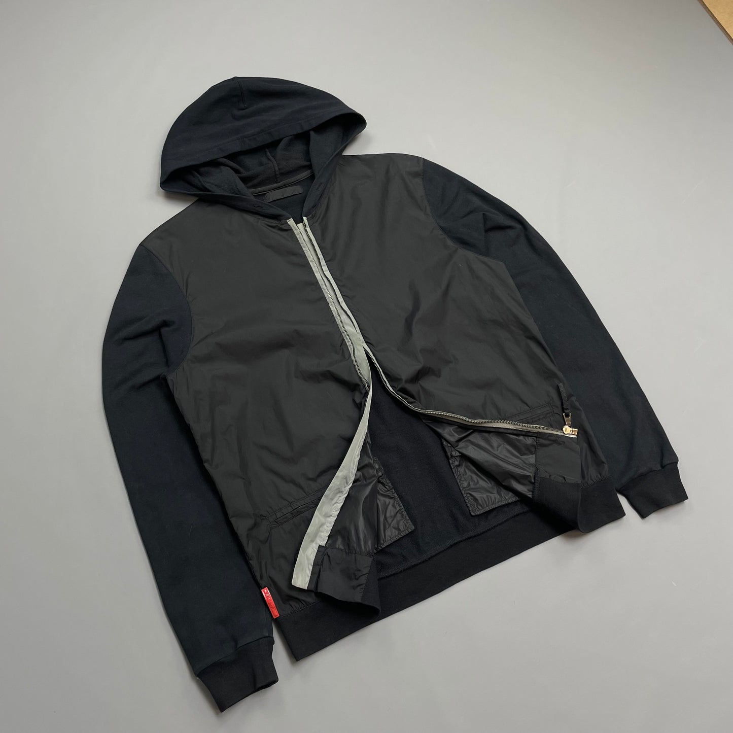 Prada Sport Navy 00s Nylon Panelled Lightweight Zip-Through Hoodie