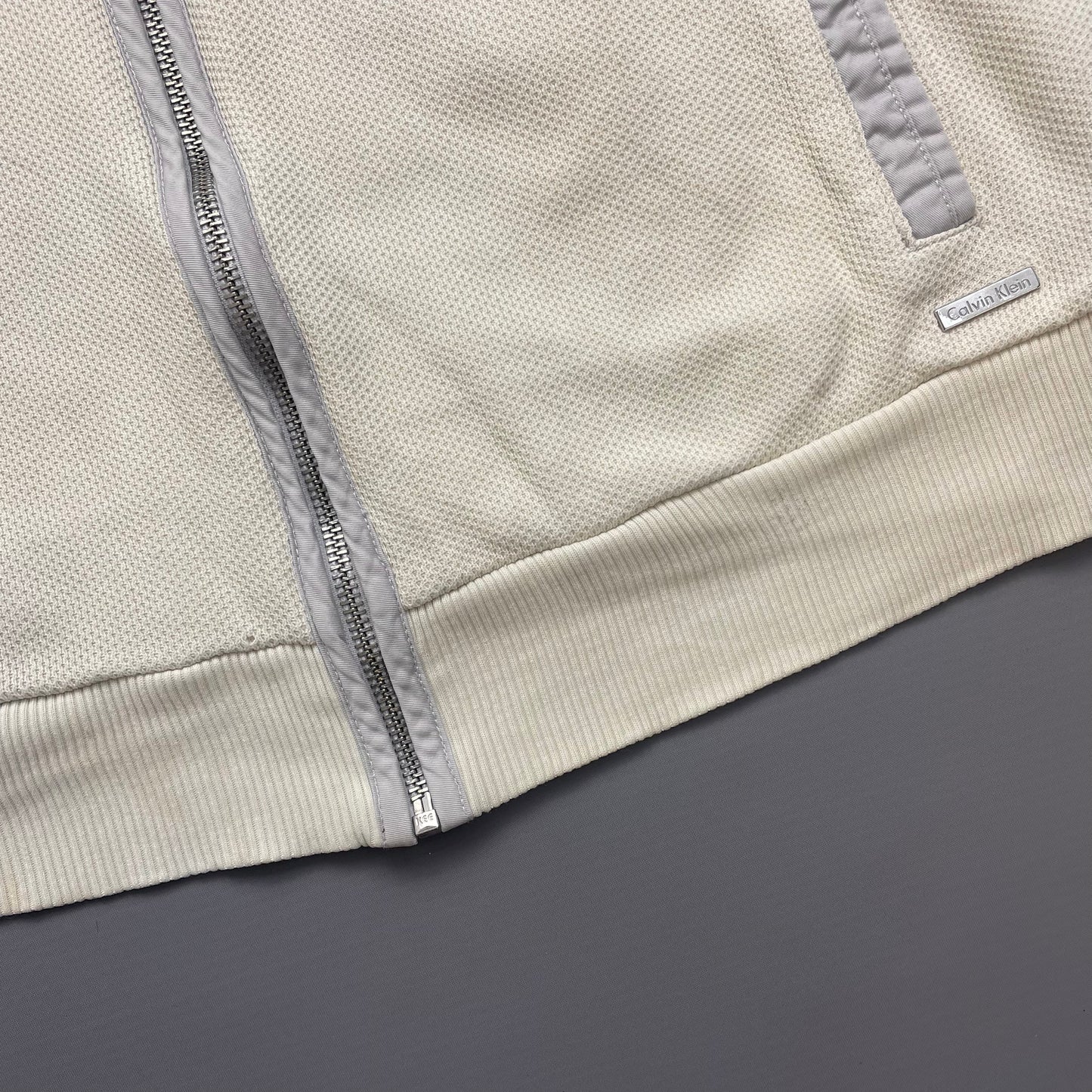 Calvin Klein Cream Mesh Zip-Through Panelled Jumper