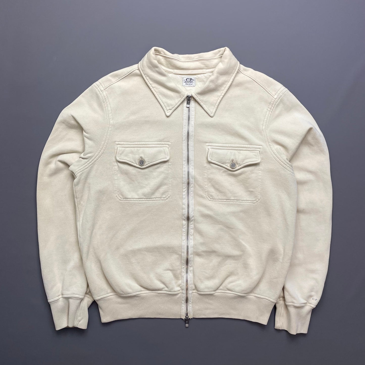 C.P. Company Cream Cotton Zip-Through Harrington Jacket
