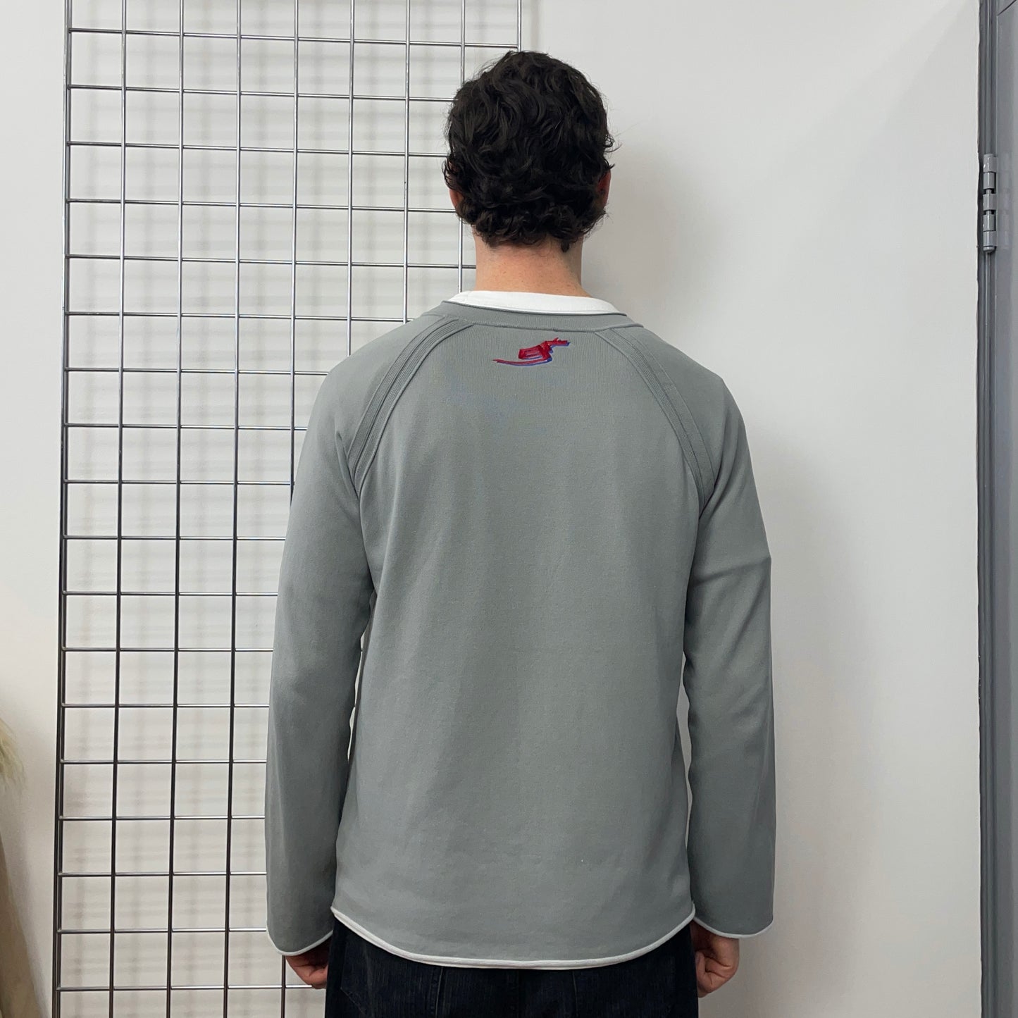 Emporio Armani Grey 00s Raw-Edge Shoulder Zip Technical Jumper