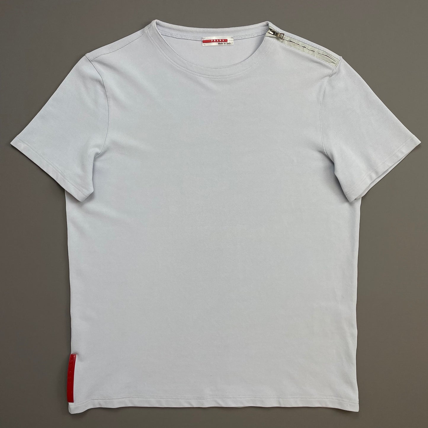 Prada Sport Light Blue 00s Nylon Canvas Textured Zip-Shoulder T-Shirt
