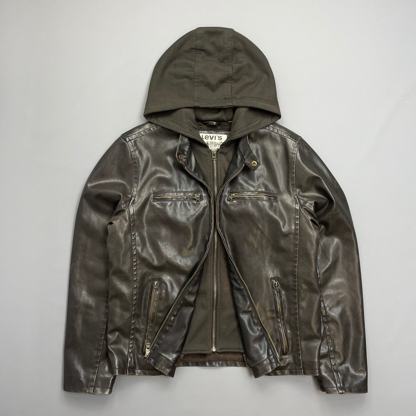 Levi's Brown PVC Leather-Style Faux Fur Lined Hooded Jacket