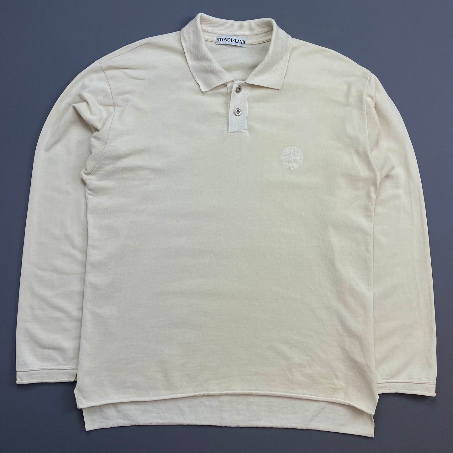 Stone Island Cream 80s Silver Button Longsleeve Polo Shirt