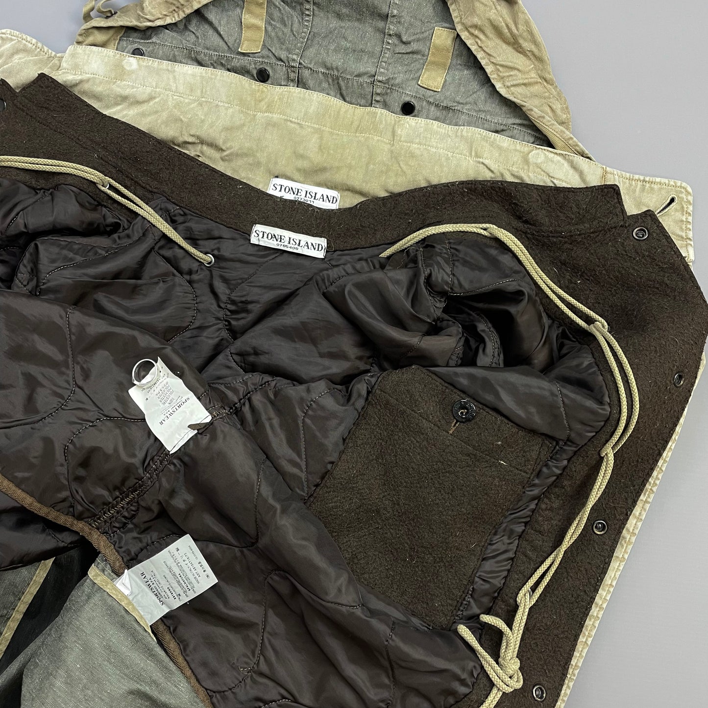 Stone Island Tan & Brown AW06 Lino-Flax Concealed Hood Dutch Rope Liner Overcoat